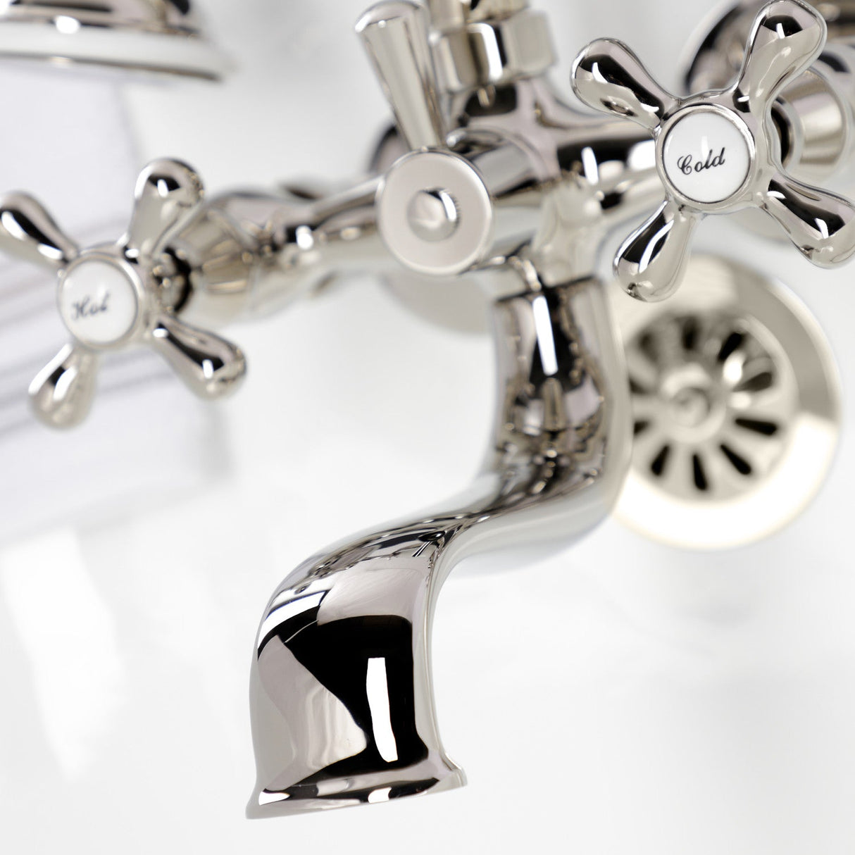 Kingston KS225PN Three-Handle 2-Hole Tub Wall Mount Clawfoot Tub Faucet with Handshower, Polished Nickel