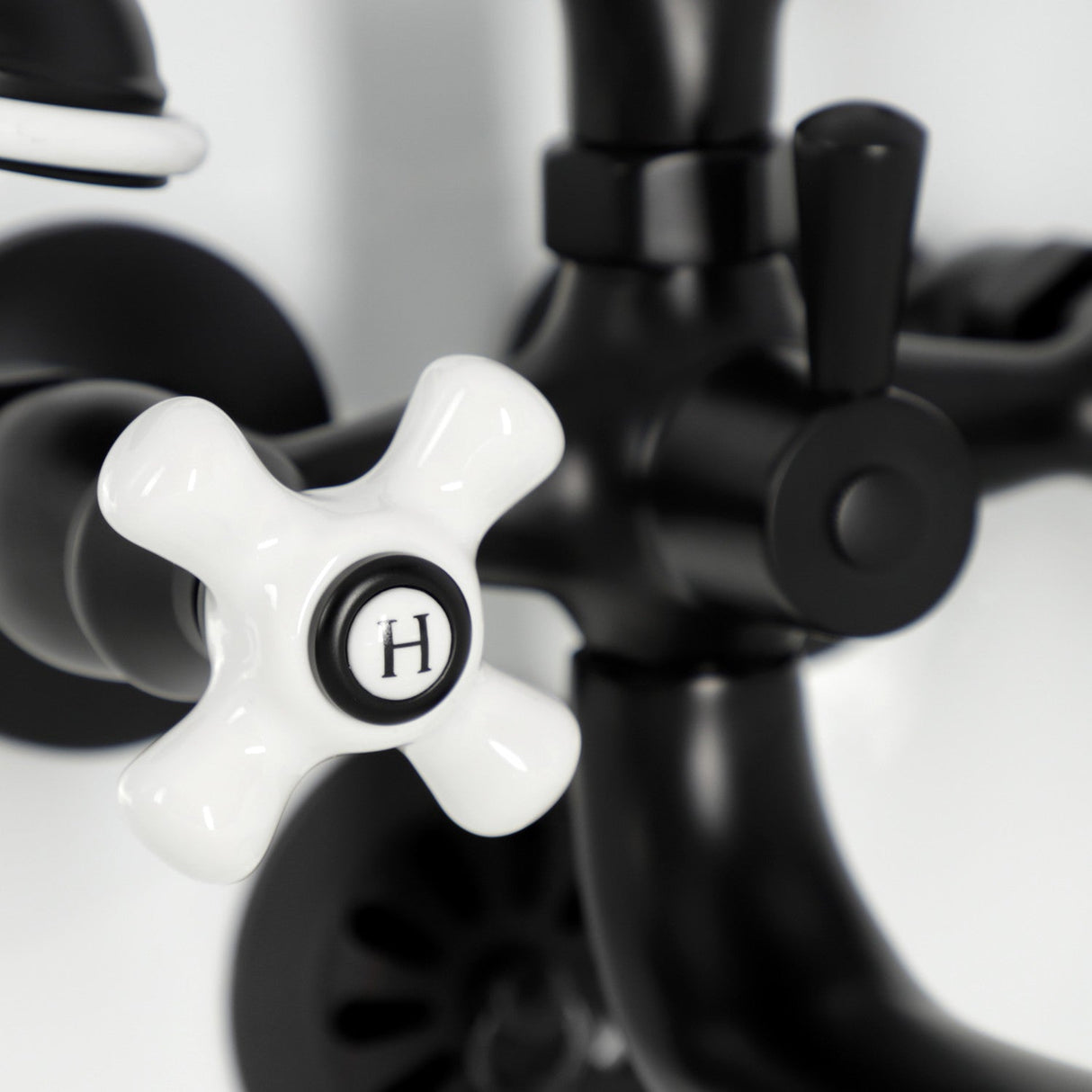 Kingston KS225PXMB Three-Handle 2-Hole Tub Wall Mount Clawfoot Tub Faucet with Hand Shower, Matte Black