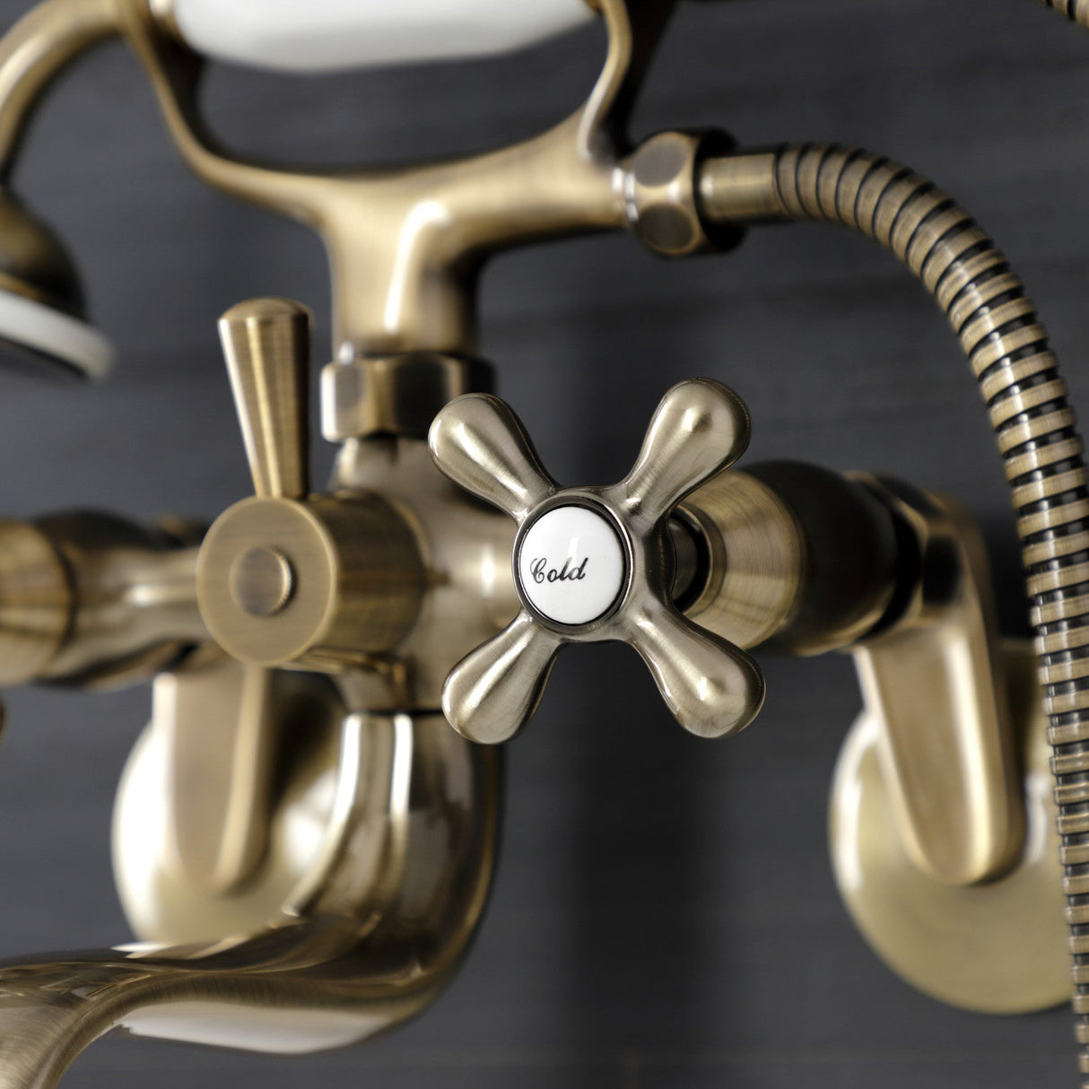 Kingston KS226AB Two-Handle Clawfoot Tub Faucet with Hand Shower, Antique Brass