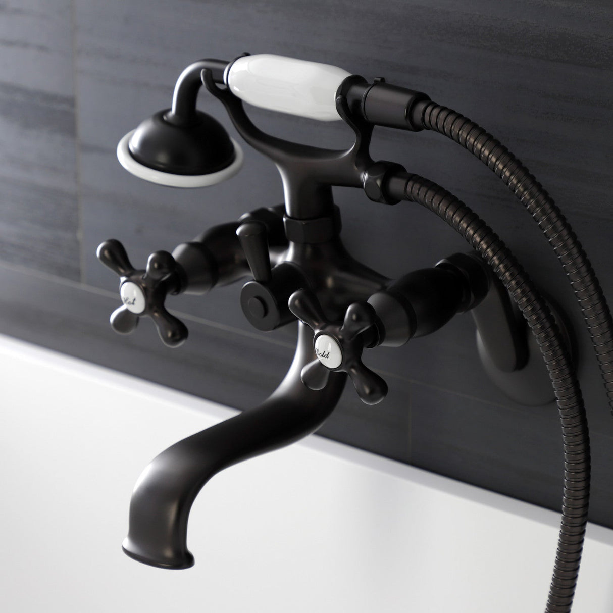 Kingston KS226ORB Two-Handle Clawfoot Tub Faucet with Hand Shower, Oil Rubbed Bronze