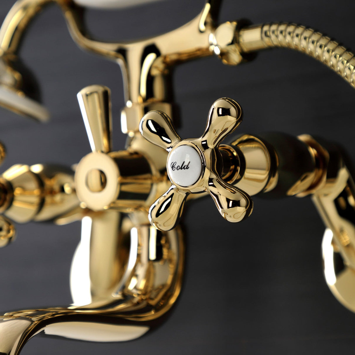 Kingston KS226PB Two-Handle Clawfoot Tub Faucet with Hand Shower, Polished Brass