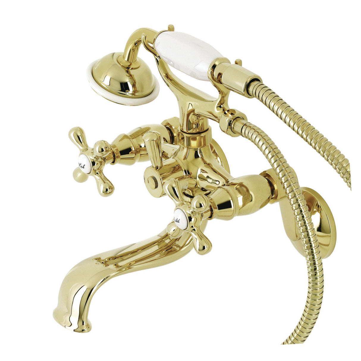 Kingston KS226PB Two-Handle Clawfoot Tub Faucet with Hand Shower, Polished Brass