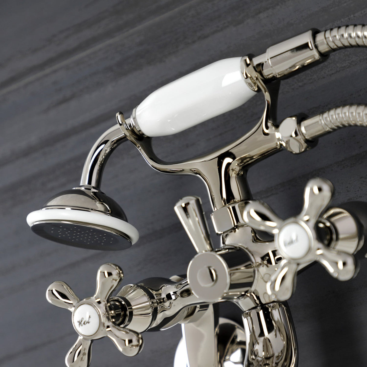 Kingston KS226PN Two-Handle Clawfoot Tub Faucet with Hand Shower, Polished Nickel