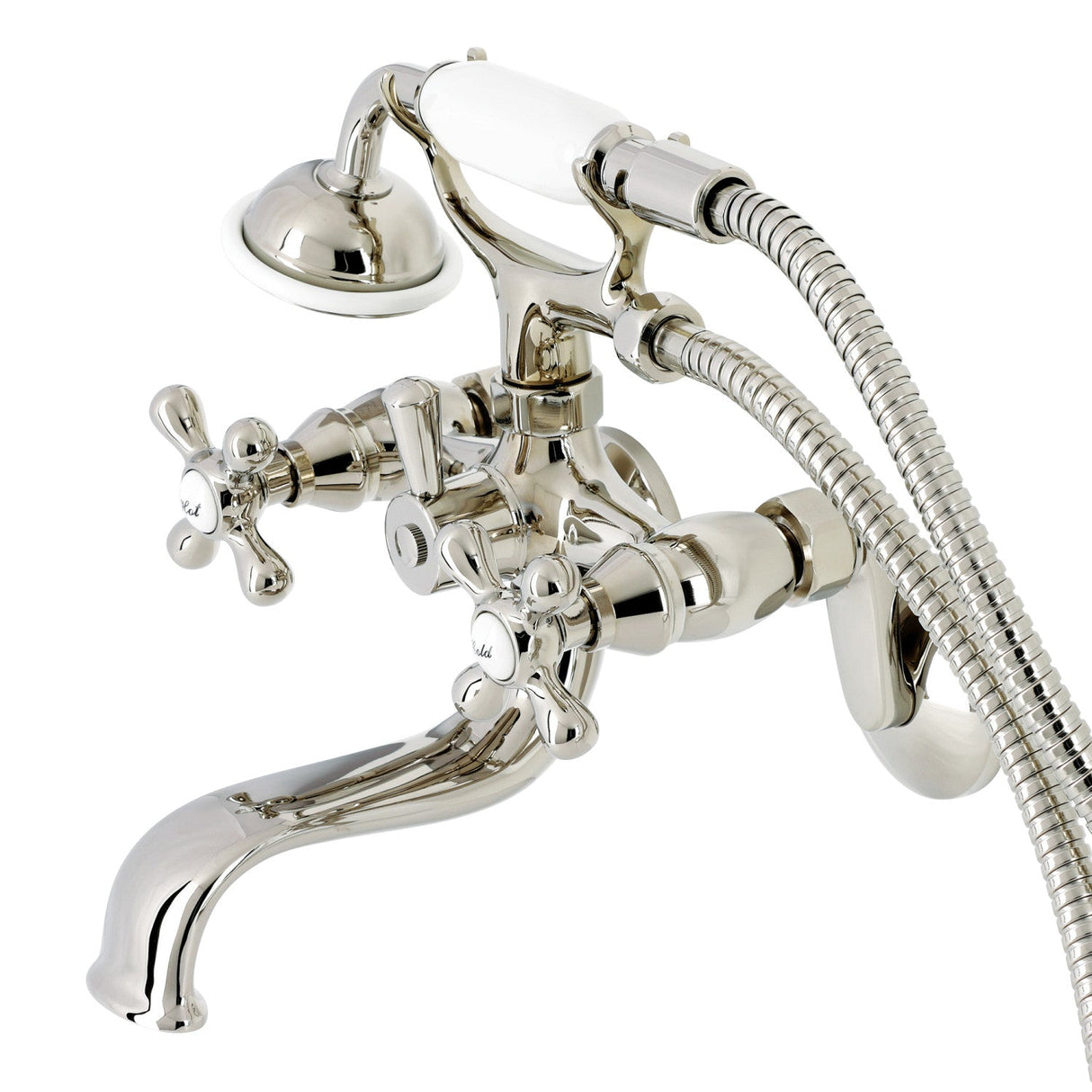 Kingston KS226PN Two-Handle Clawfoot Tub Faucet with Hand Shower, Polished Nickel