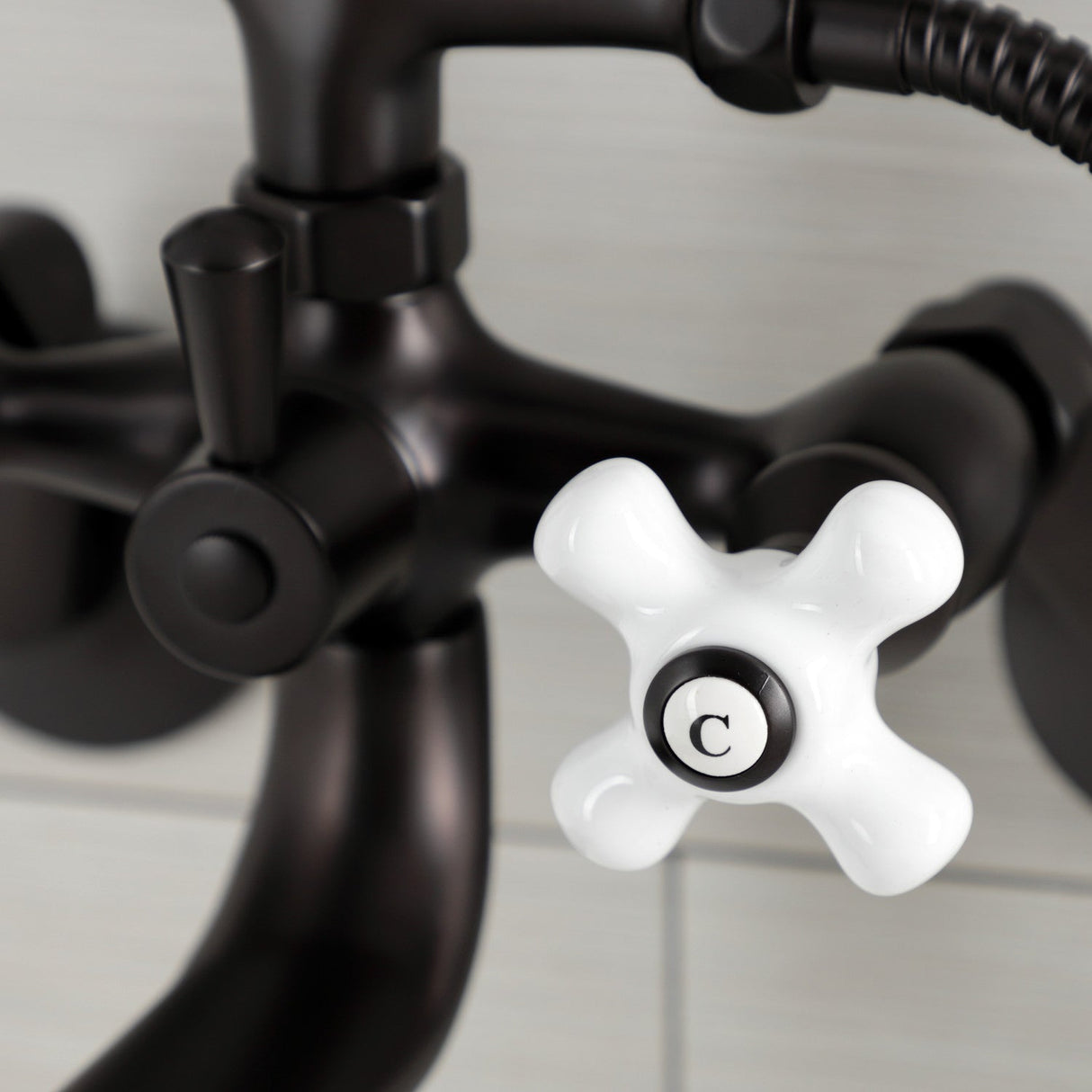 Kingston KS226PXORB Three-Handle 2-Hole Wall Mount Clawfoot Tub Faucet with Hand Shower, Oil Rubbed Bronze