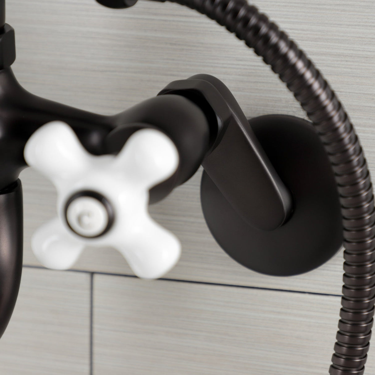 Kingston KS226PXORB Three-Handle 2-Hole Wall Mount Clawfoot Tub Faucet with Hand Shower, Oil Rubbed Bronze