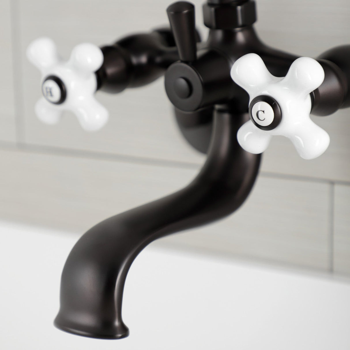 Kingston KS226PXORB Three-Handle 2-Hole Wall Mount Clawfoot Tub Faucet with Hand Shower, Oil Rubbed Bronze