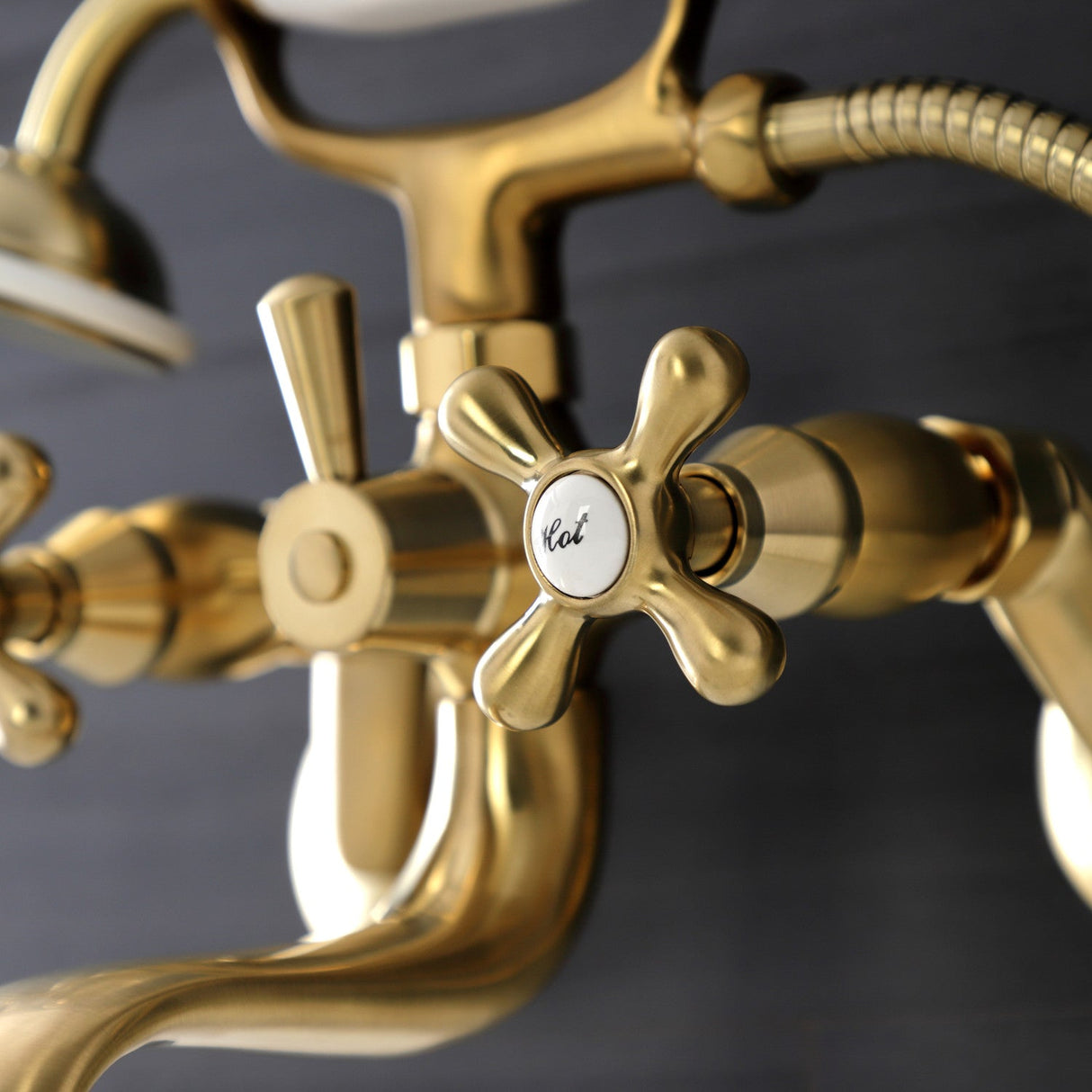 Kingston KS226SB Two-Handle Clawfoot Tub Faucet with Hand Shower, Brushed Brass