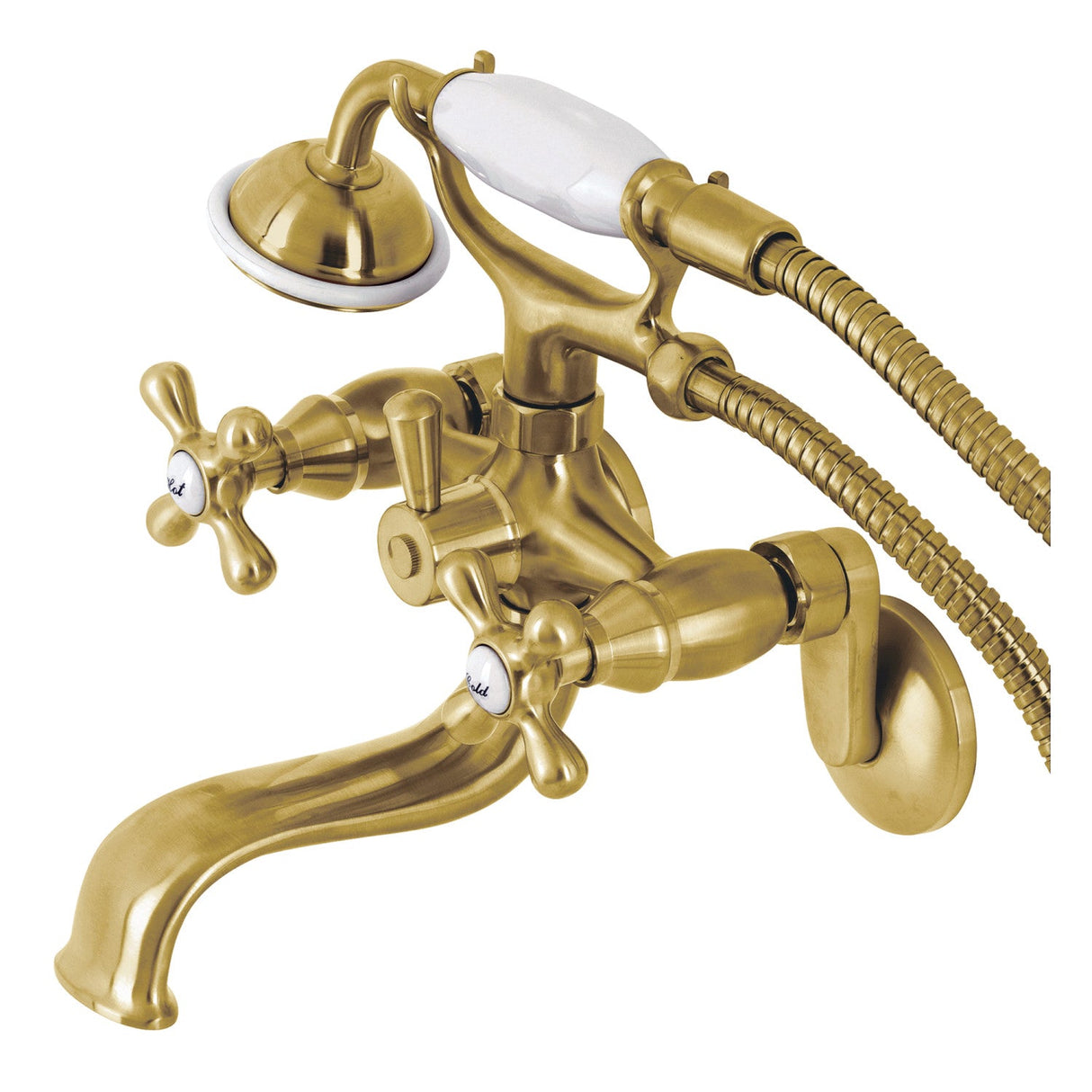 Kingston KS226SB Two-Handle Clawfoot Tub Faucet with Hand Shower, Brushed Brass