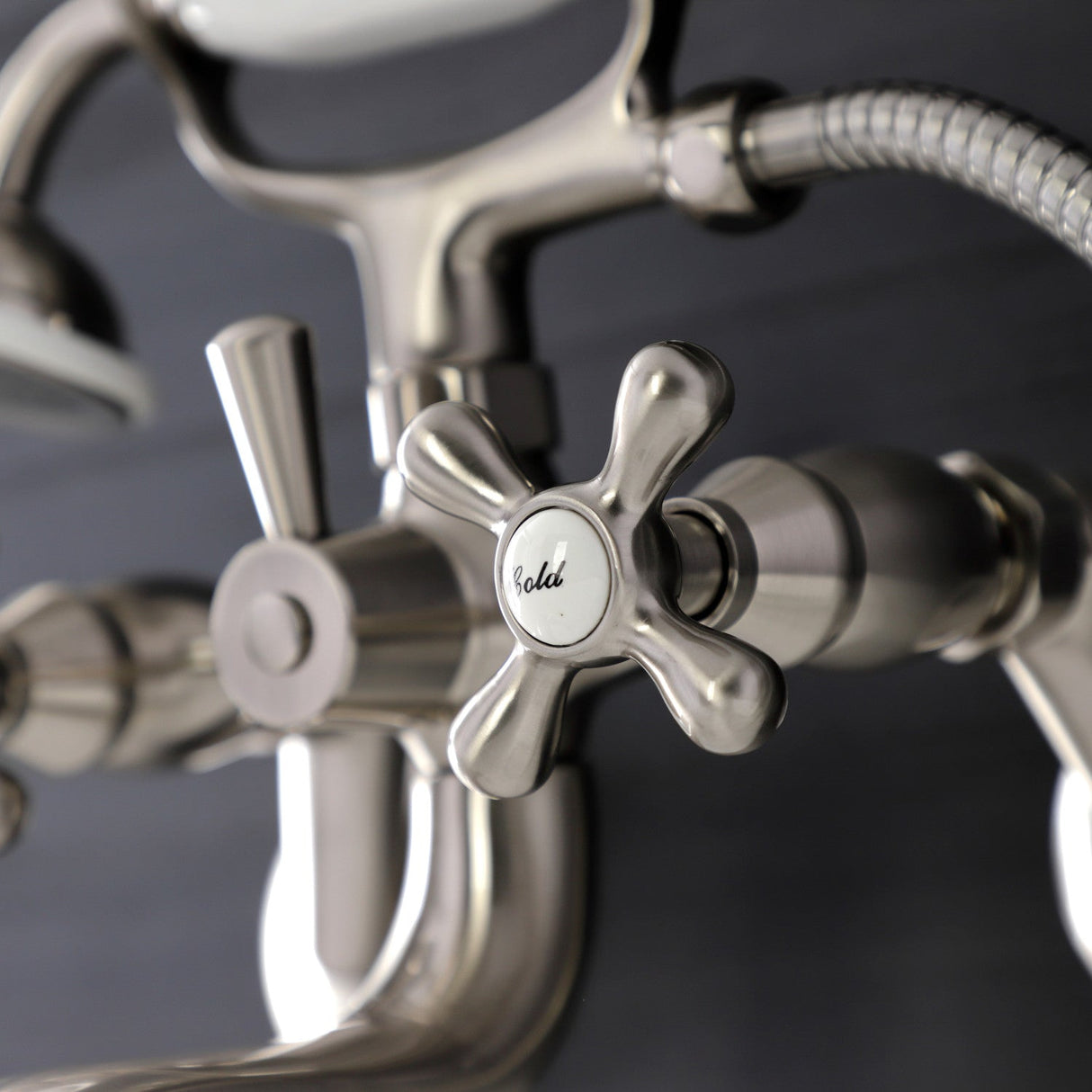 Kingston KS226SN Two-Handle Clawfoot Tub Faucet with Hand Shower, Brushed Nickel