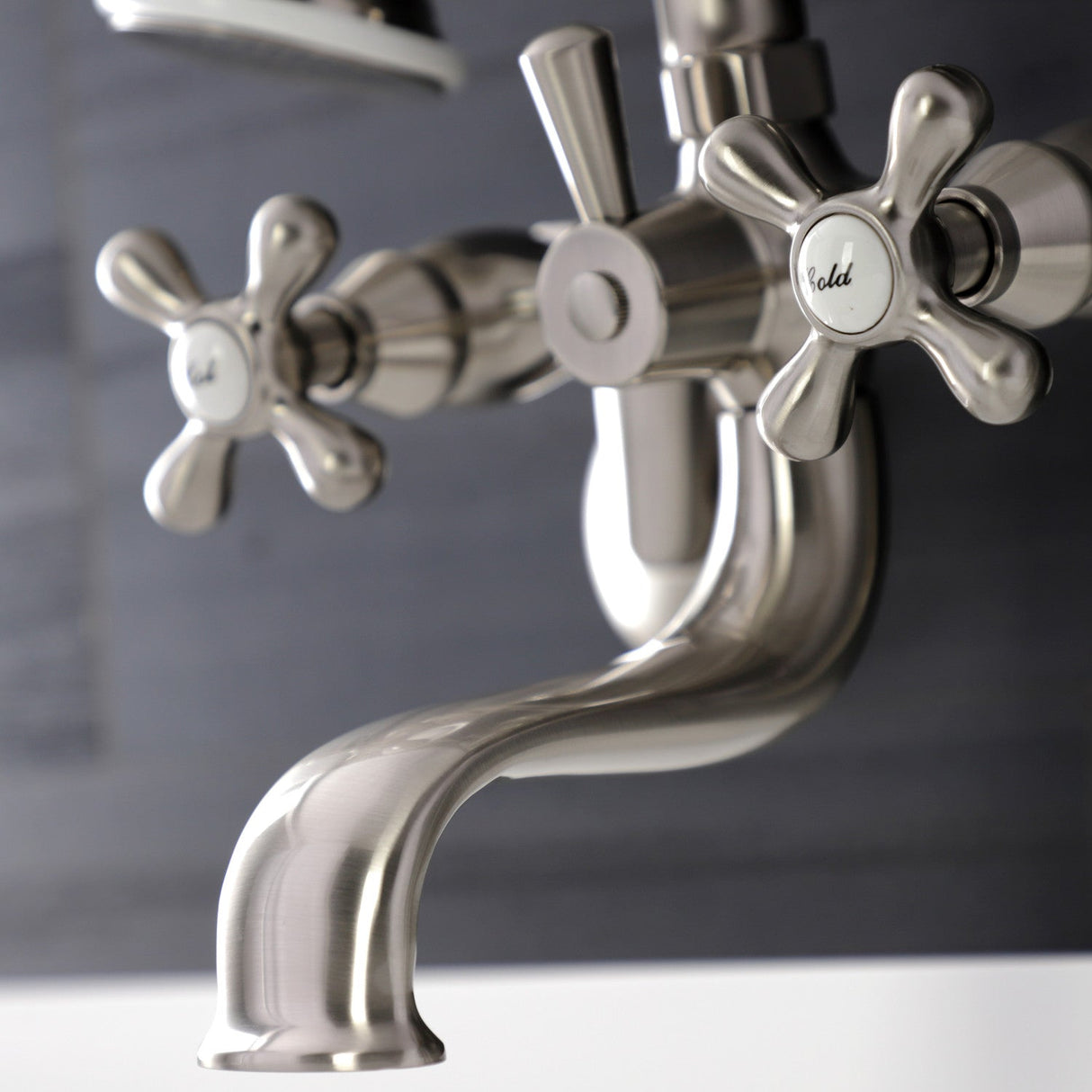 Kingston KS226SN Two-Handle Clawfoot Tub Faucet with Hand Shower, Brushed Nickel