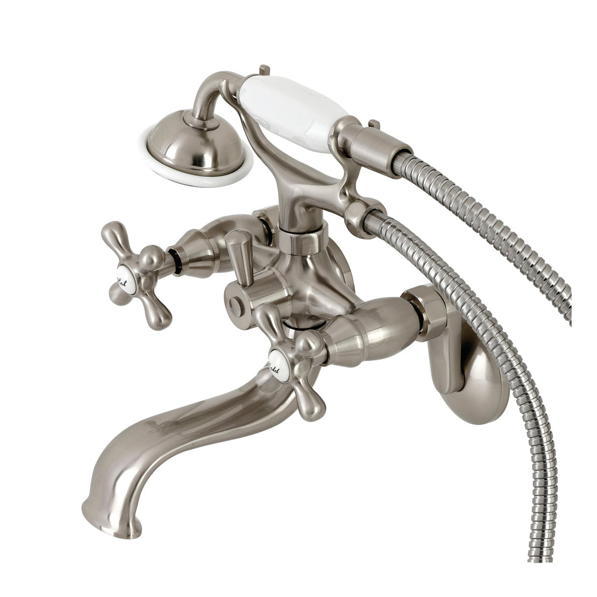 Kingston KS226SN Two-Handle Clawfoot Tub Faucet with Hand Shower, Brushed Nickel