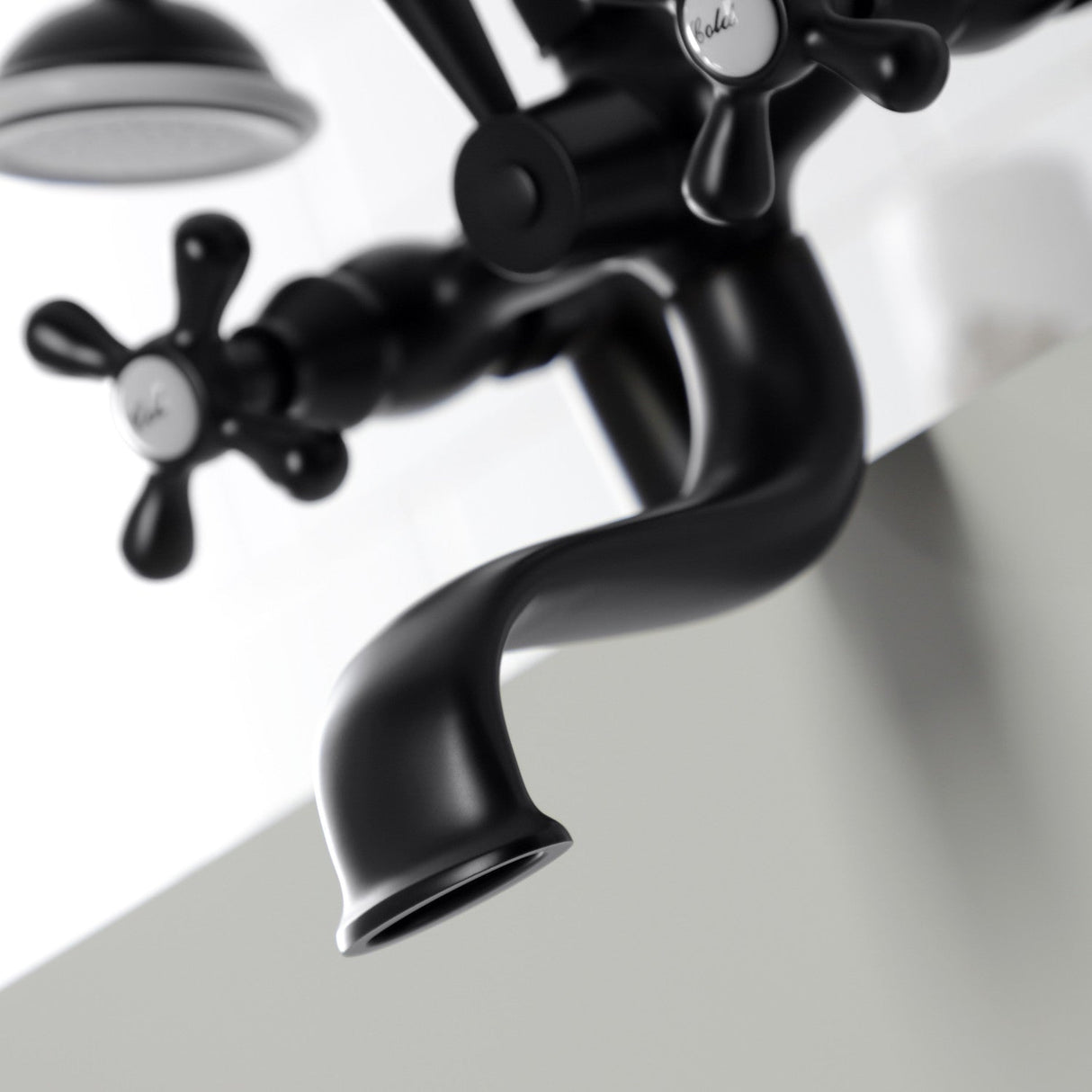 Kingston KS227MB Three-Handle 2-Hole Deck Mount Clawfoot Tub Faucet with Handshower, Matte Black