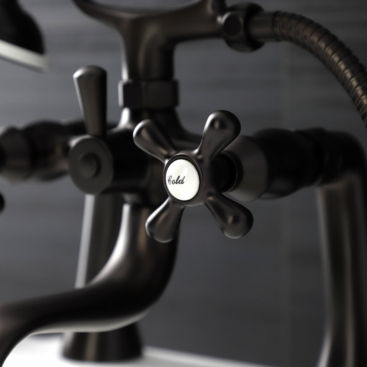 Kingston KS228ORB Three-Handle 2-Hole Deck Mount Clawfoot Tub Faucet with Handshower, Oil Rubbed Bronze