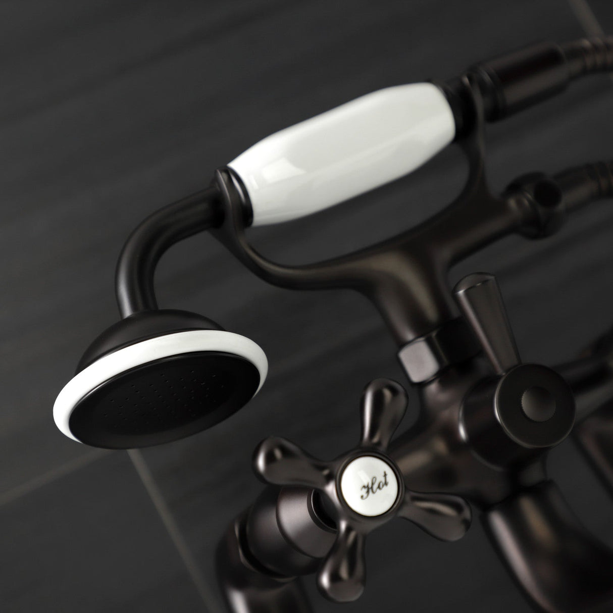 Kingston KS228ORB Three-Handle 2-Hole Deck Mount Clawfoot Tub Faucet with Handshower, Oil Rubbed Bronze