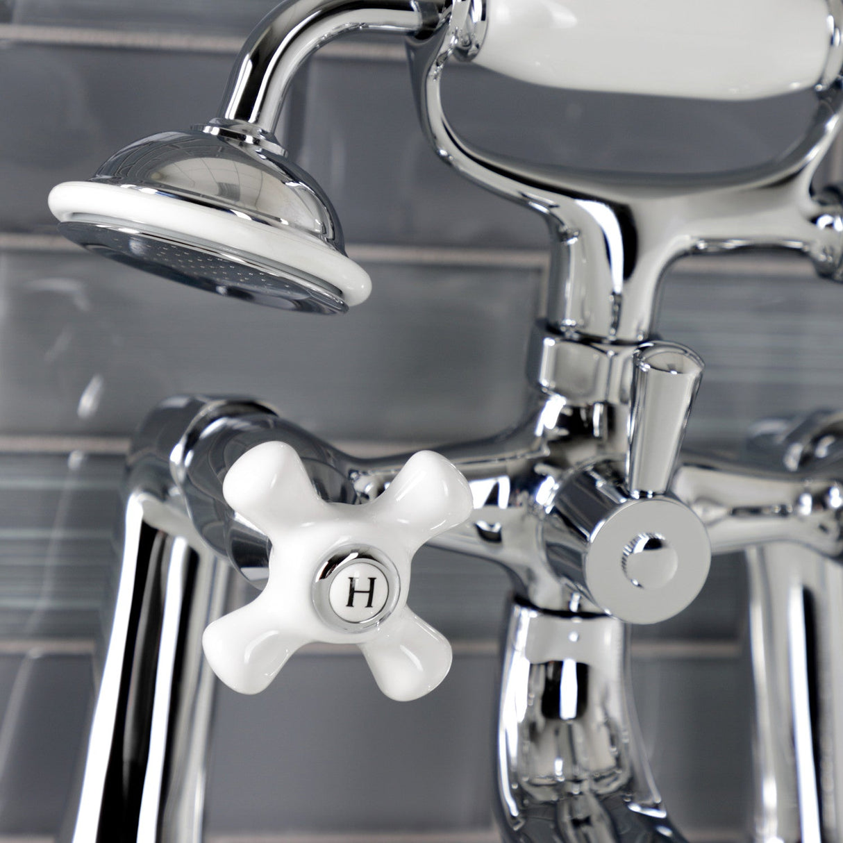 Kingston KS228PXC Three-Handle 2-Hole Deck Mount Clawfoot Tub Faucet with Hand Shower, Polished Chrome