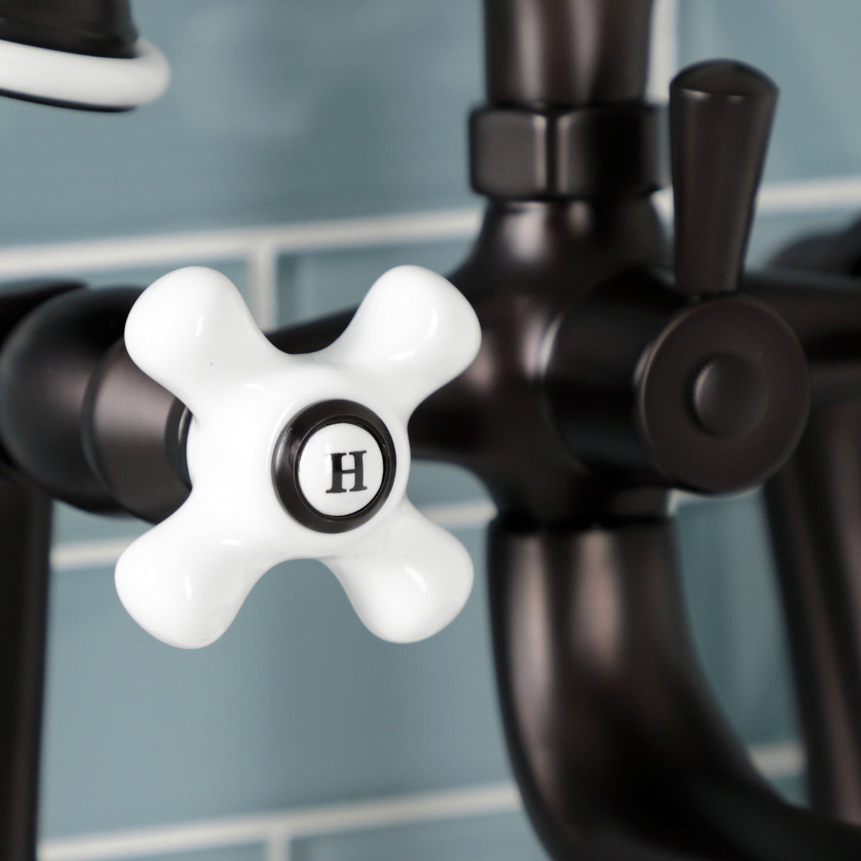 Kingston KS228PXORB Three-Handle 2-Hole Deck Mount Clawfoot Tub Faucet with Hand Shower, Oil Rubbed Bronze