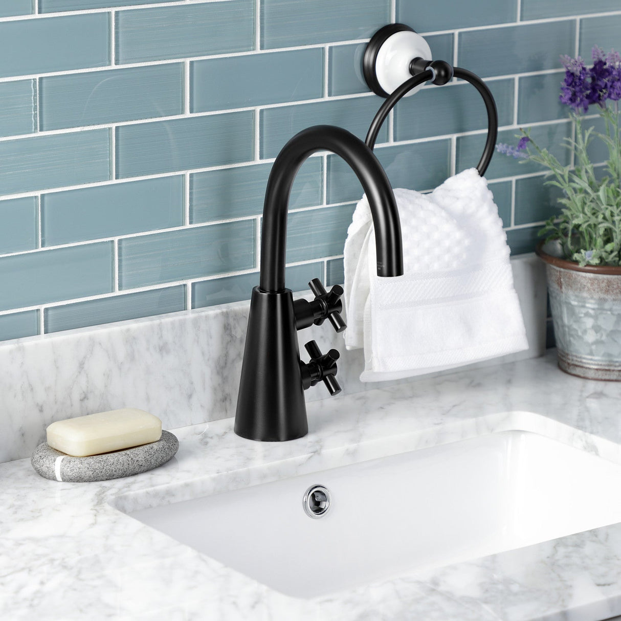 Constantine KS2290DX Two-Handle 1-Hole Deck Mount Bathroom Faucet with Push Pop-Up, Matte Black