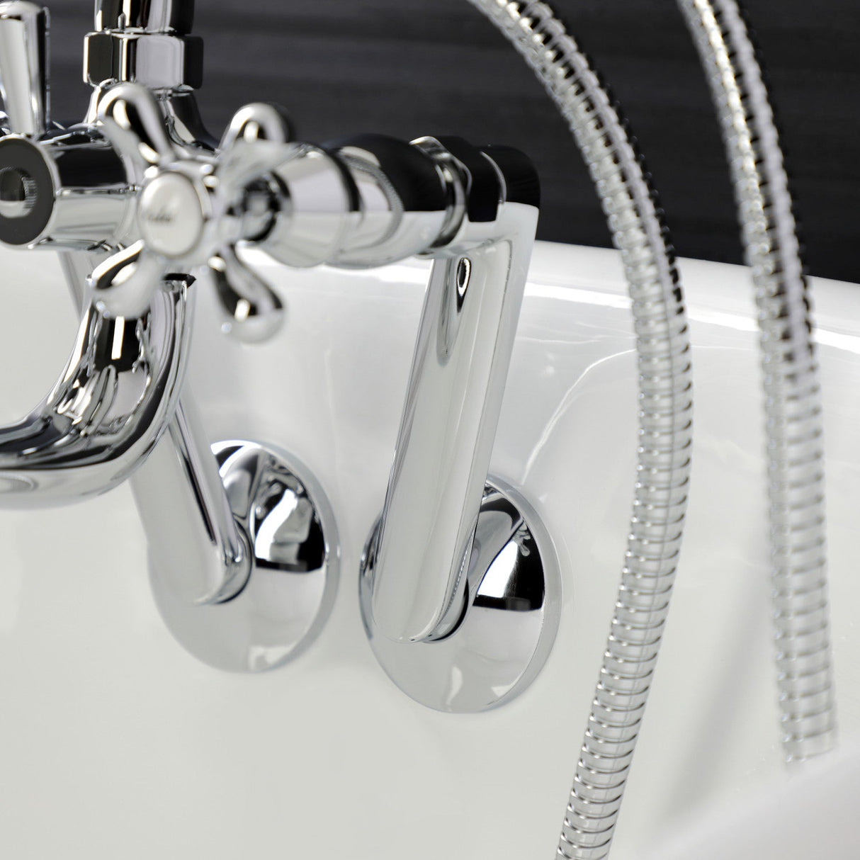 Kingston KS229C Three-Handle 2-Hole Tub Wall Mount Clawfoot Tub Faucet with Handshower, Polished Chrome
