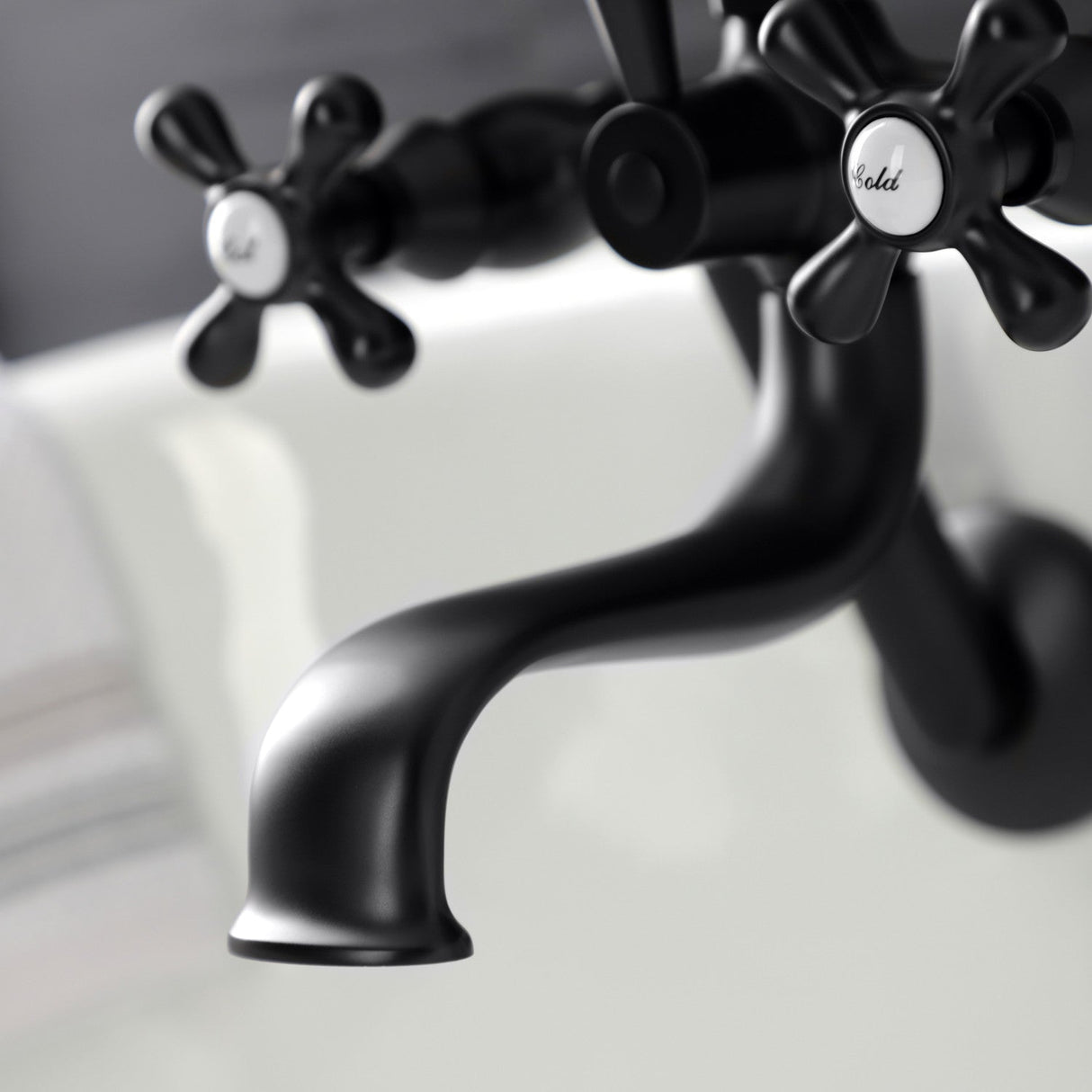 Kingston KS229MB Three-Handle 2-Hole Tub Wall Mount Clawfoot Tub Faucet with Handshower, Matte Black