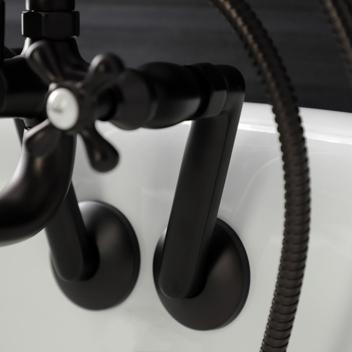 Kingston KS229ORB Three-Handle 2-Hole Tub Wall Mount Clawfoot Tub Faucet with Handshower, Oil Rubbed Bronze