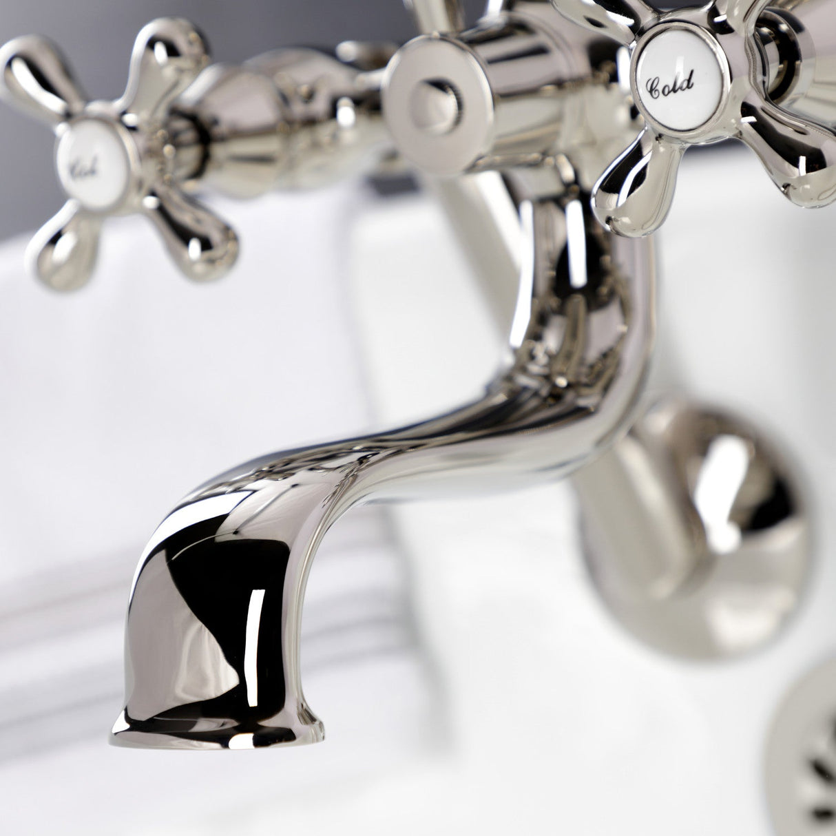 Kingston KS229PN Three-Handle 2-Hole Tub Wall Mount Clawfoot Tub Faucet with Handshower, Polished Nickel