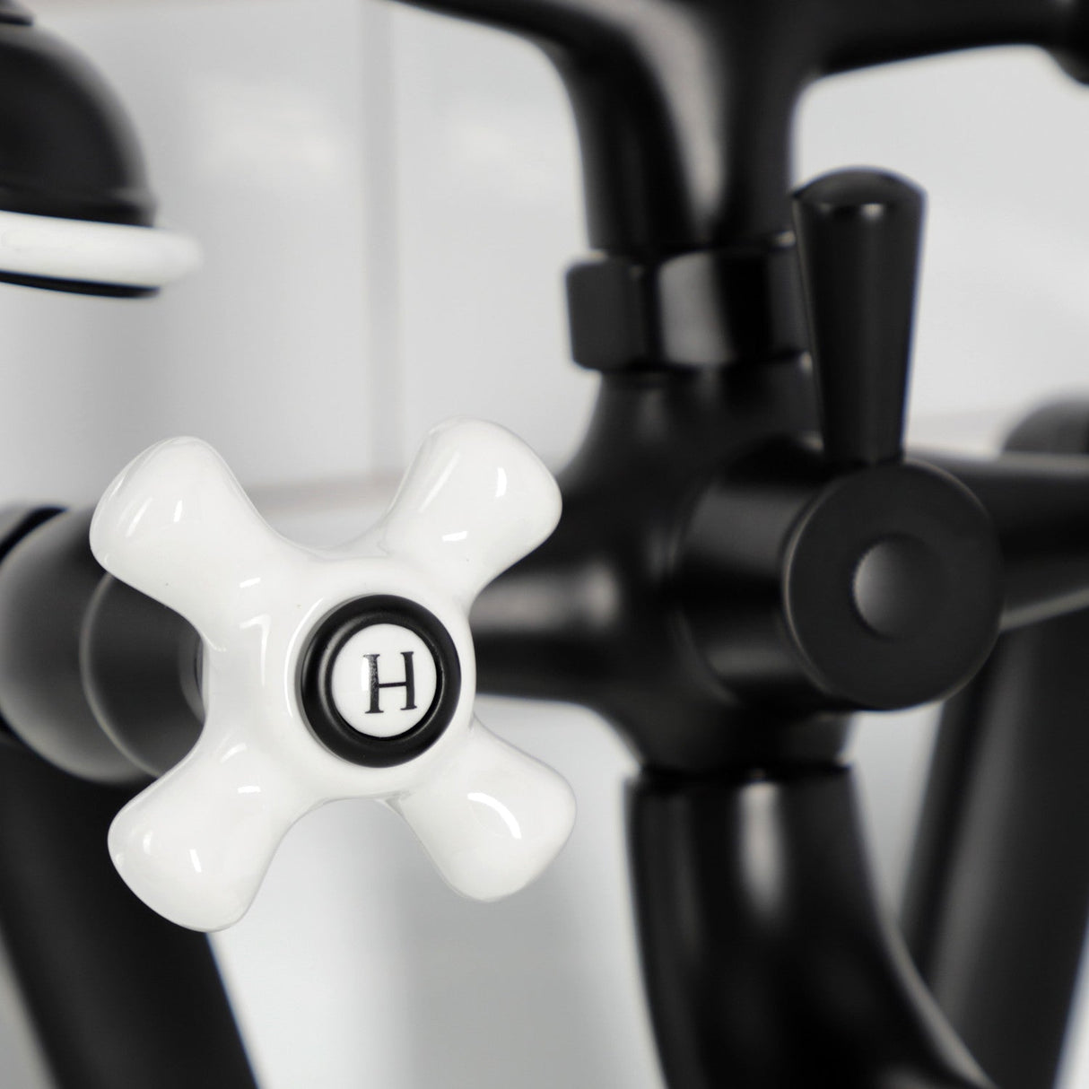 Kingston KS229PXMB Three-Handle 2-Hole Tub Wall Mount Clawfoot Tub Faucet with Hand Shower, Matte Black