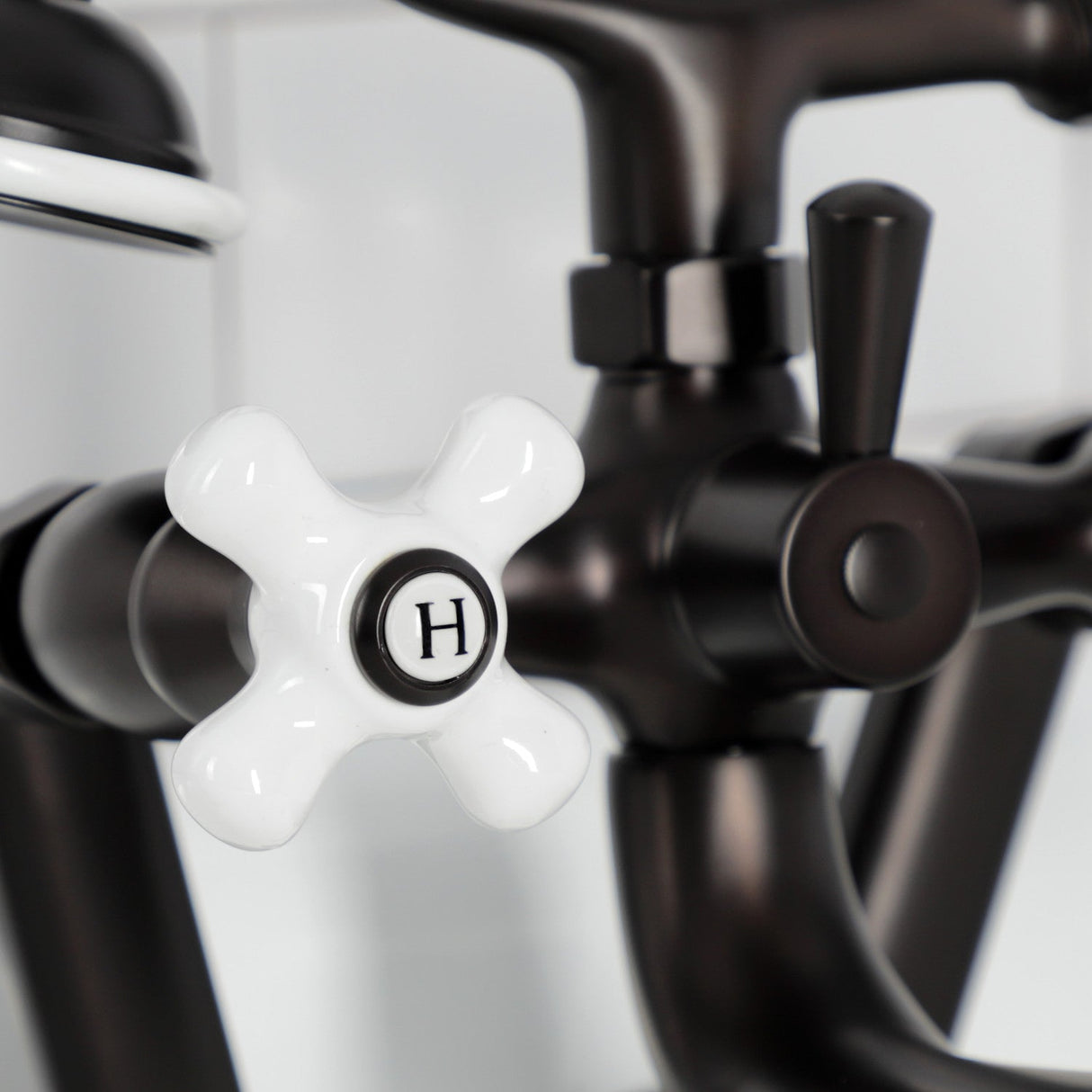 Kingston KS229PXORB Three-Handle 2-Hole Tub Wall Mount Clawfoot Tub Faucet with Hand Shower, Oil Rubbed Bronze