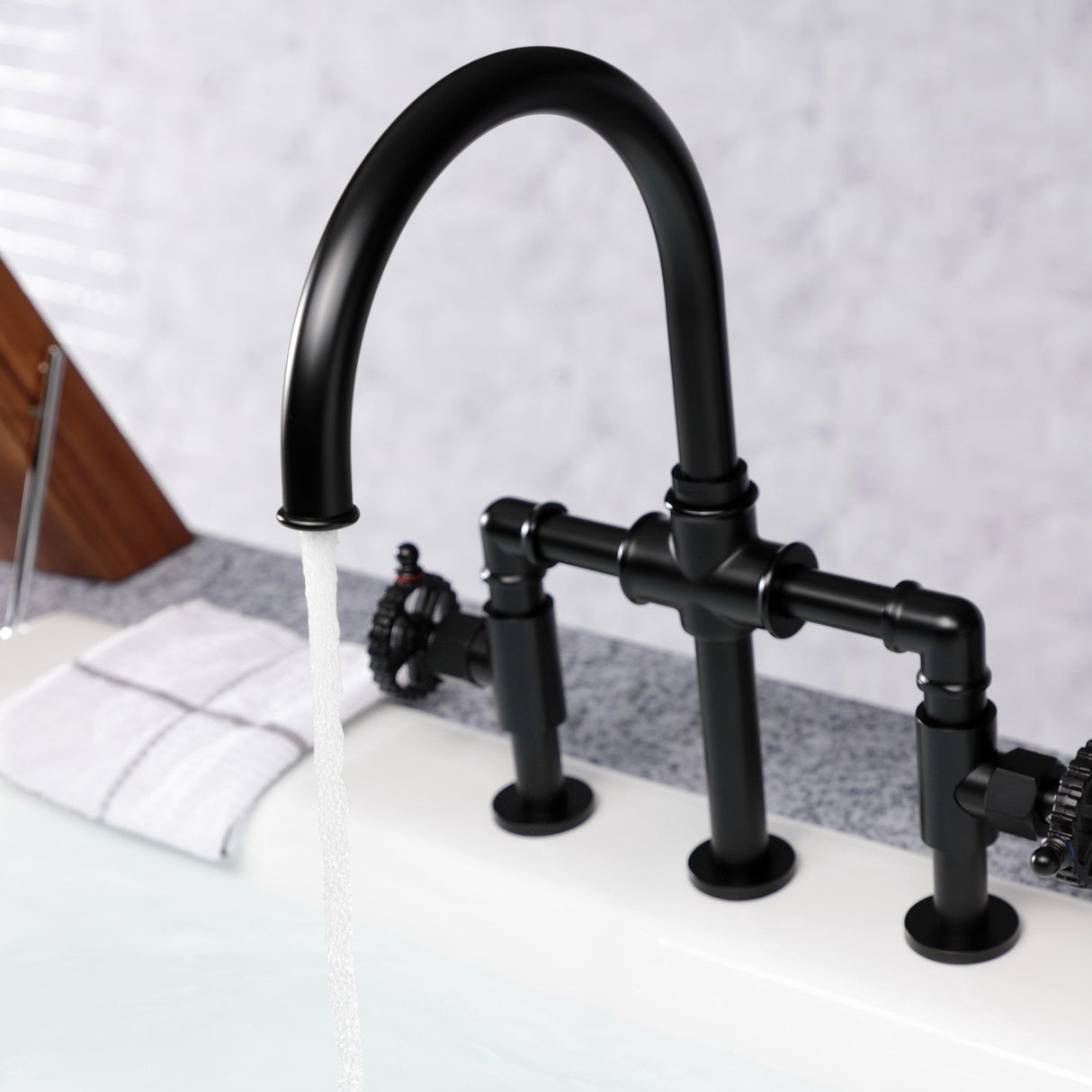 Fuller KS2330CG Two-Handle 4-Hole Deck Mount Bridge Kitchen Faucet with Brass Sprayer, Matte Black