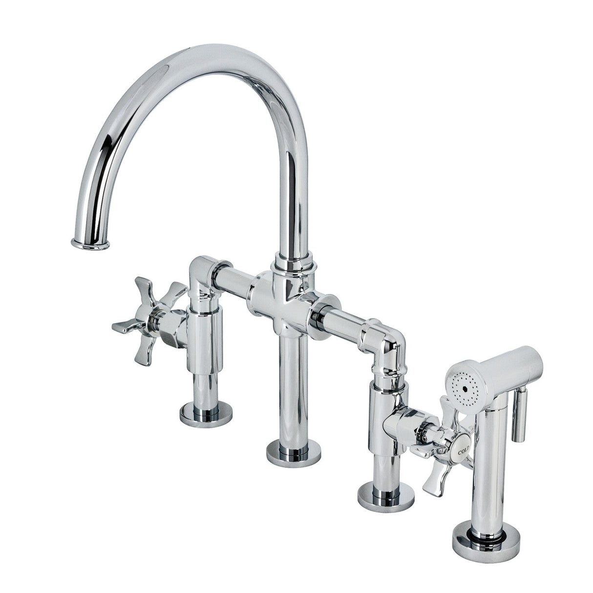Hamilton KS2331NX Two-Handle 4-Hole Deck Mount Bridge Kitchen Faucet with Brass Sprayer, Polished Chrome