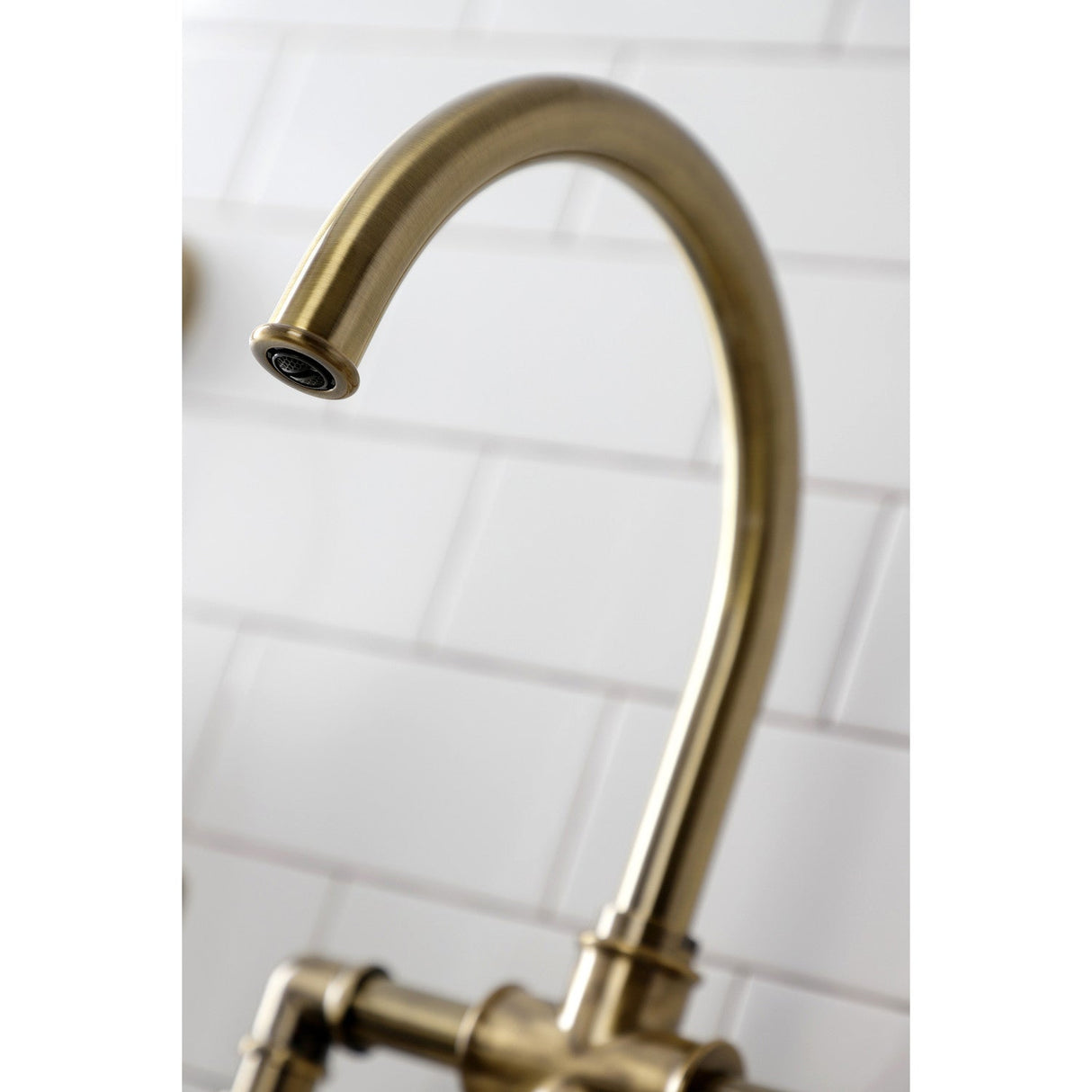 Whitaker KS2333KL Two-Handle 4-Hole Deck Mount Bridge Kitchen Faucet with Brass Sprayer, Antique Brass