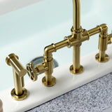 Fuller KS2337CG Two-Handle 4-Hole Deck Mount Bridge Kitchen Faucet with Brass Sprayer, Brushed Brass