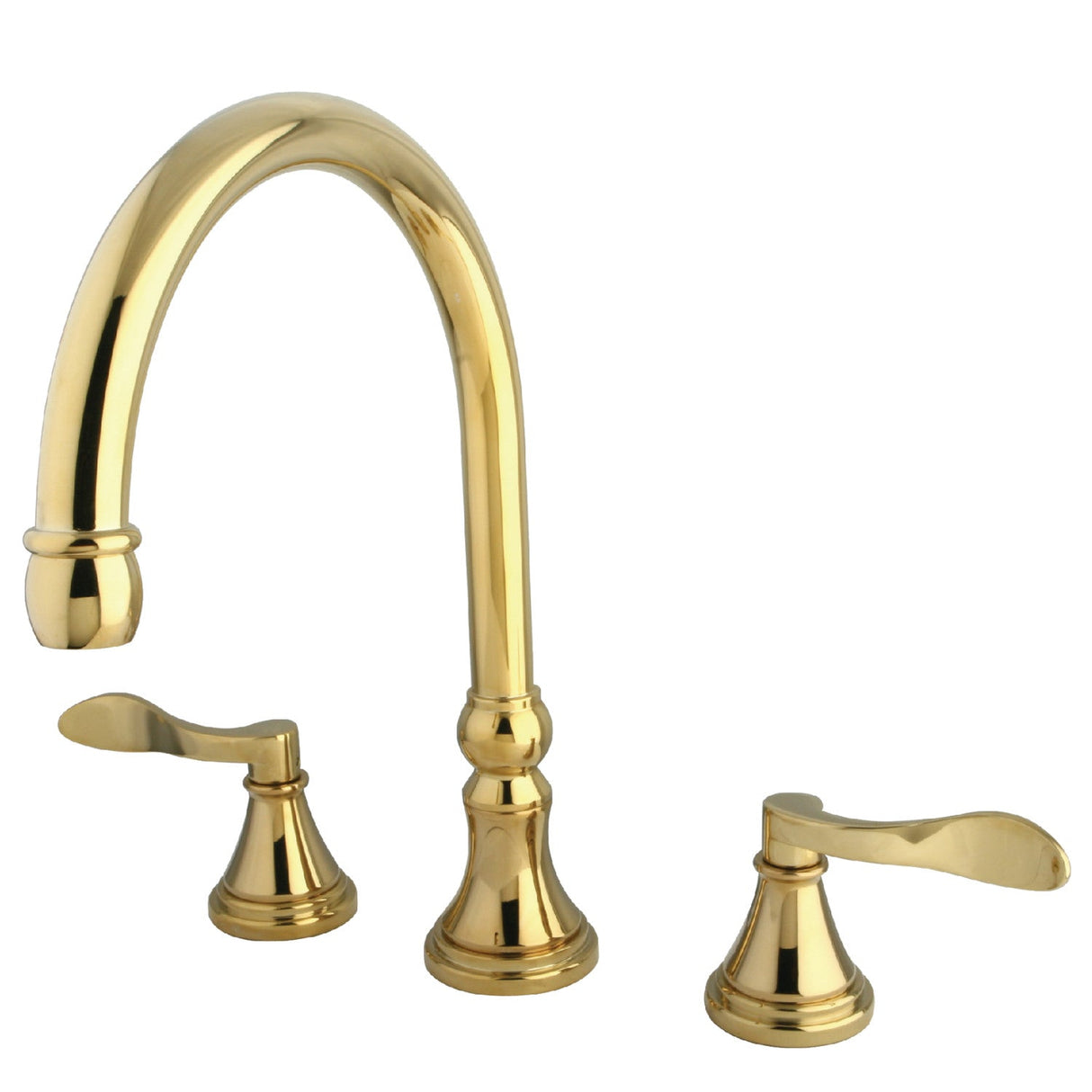 NuFrench KS2342DFL Two-Handle 3-Hole Deck Mount Roman Tub Faucet, Polished Brass