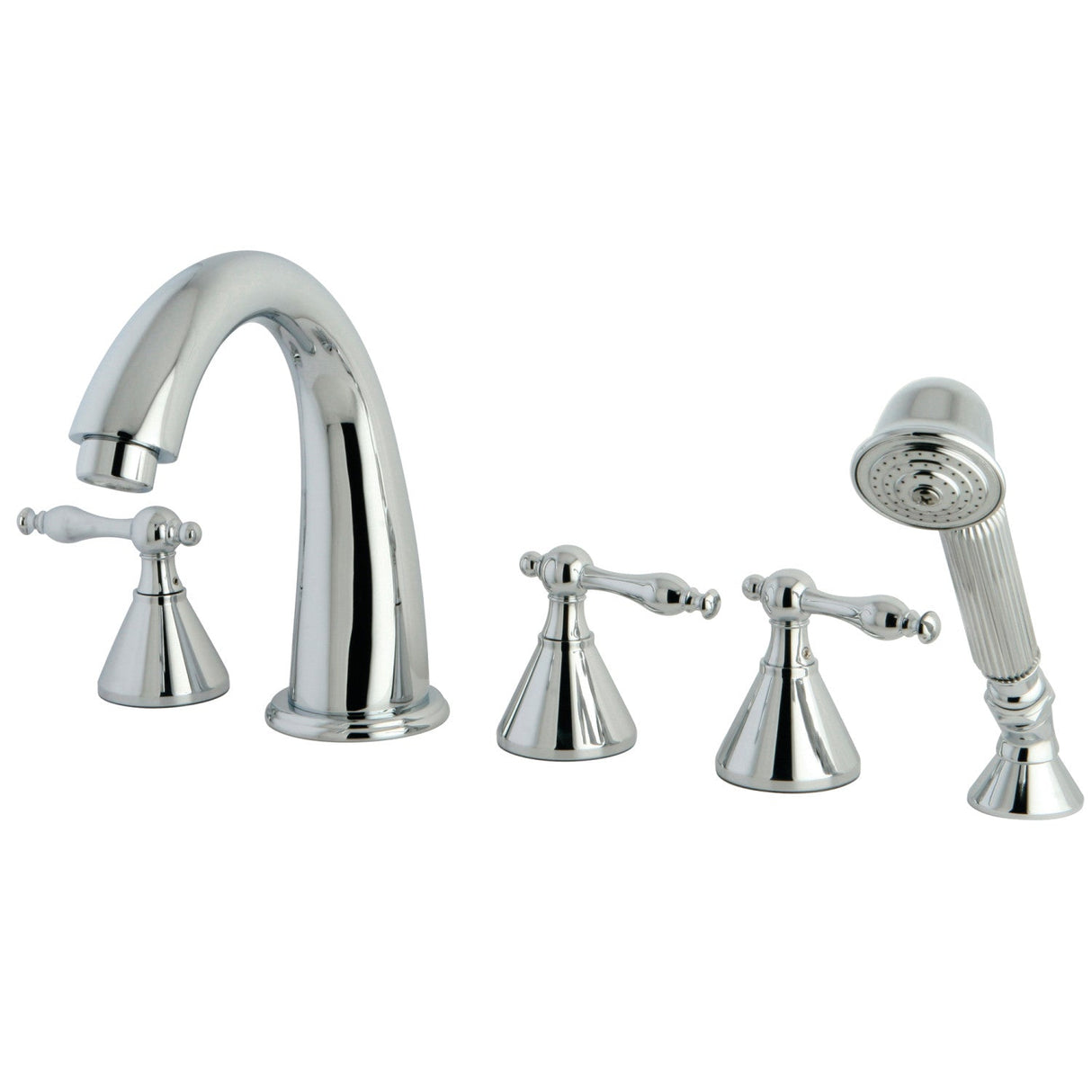Naples KS23615NL Three-Handle 5-Hole Deck Mount Roman Tub Faucet with Hand Shower, Polished Chrome