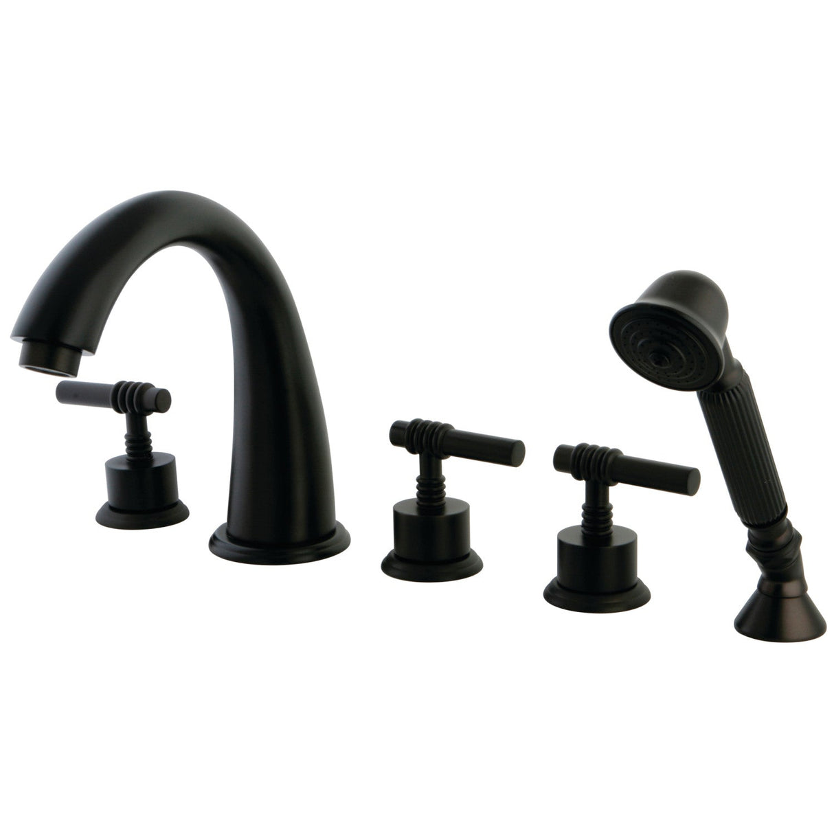 Manhattan KS23655ML Three-Handle 5-Hole Deck Mount Roman Tub Faucet with Hand Shower, Oil Rubbed Bronze
