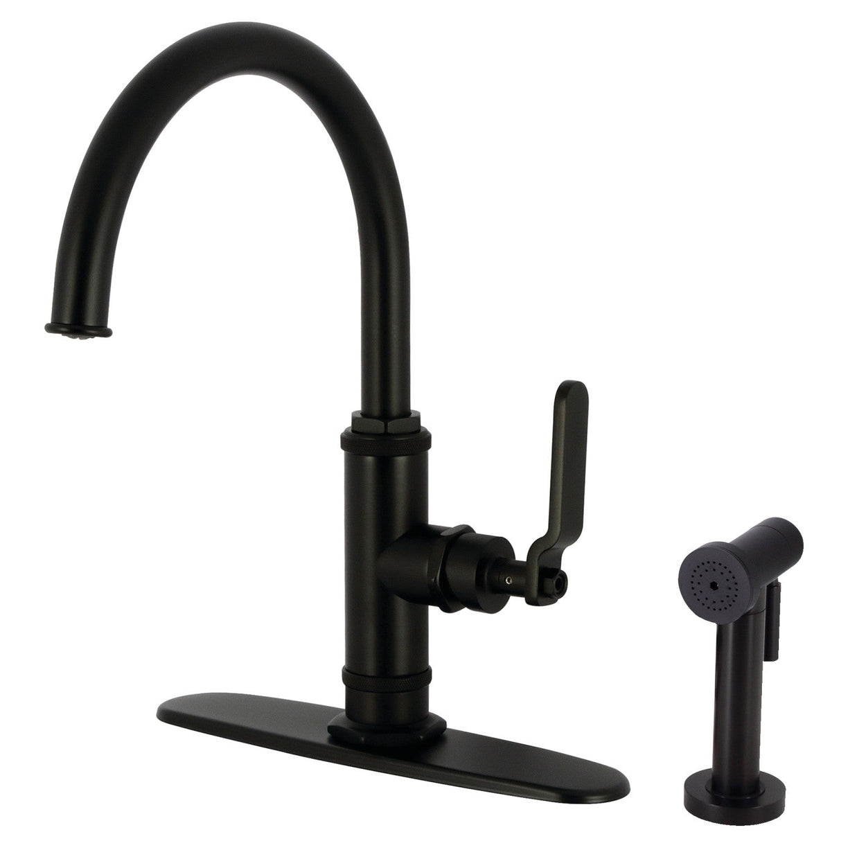 Whitaker KS2430KL Single-Handle Deck Mount Kitchen Faucet with Brass Sprayer, Matte Black