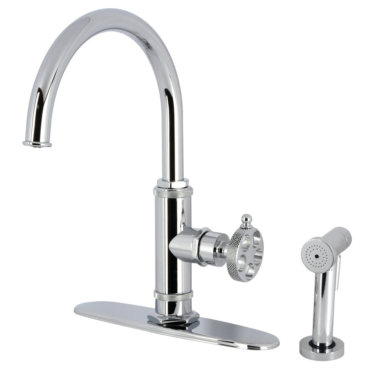 Webb KS2431RKX Single-Handle 1-Hole Deck Mount Kitchen Faucet with Knurled Handle and Brass Side Sprayer, Polished Chrome