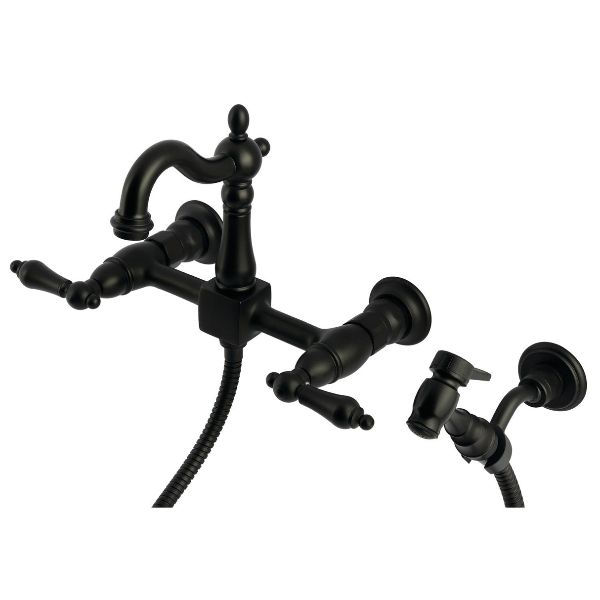 Heritage KS2440ALBS Two-Handle 3-Hole Wall Mount Kitchen Faucet, Matte Black
