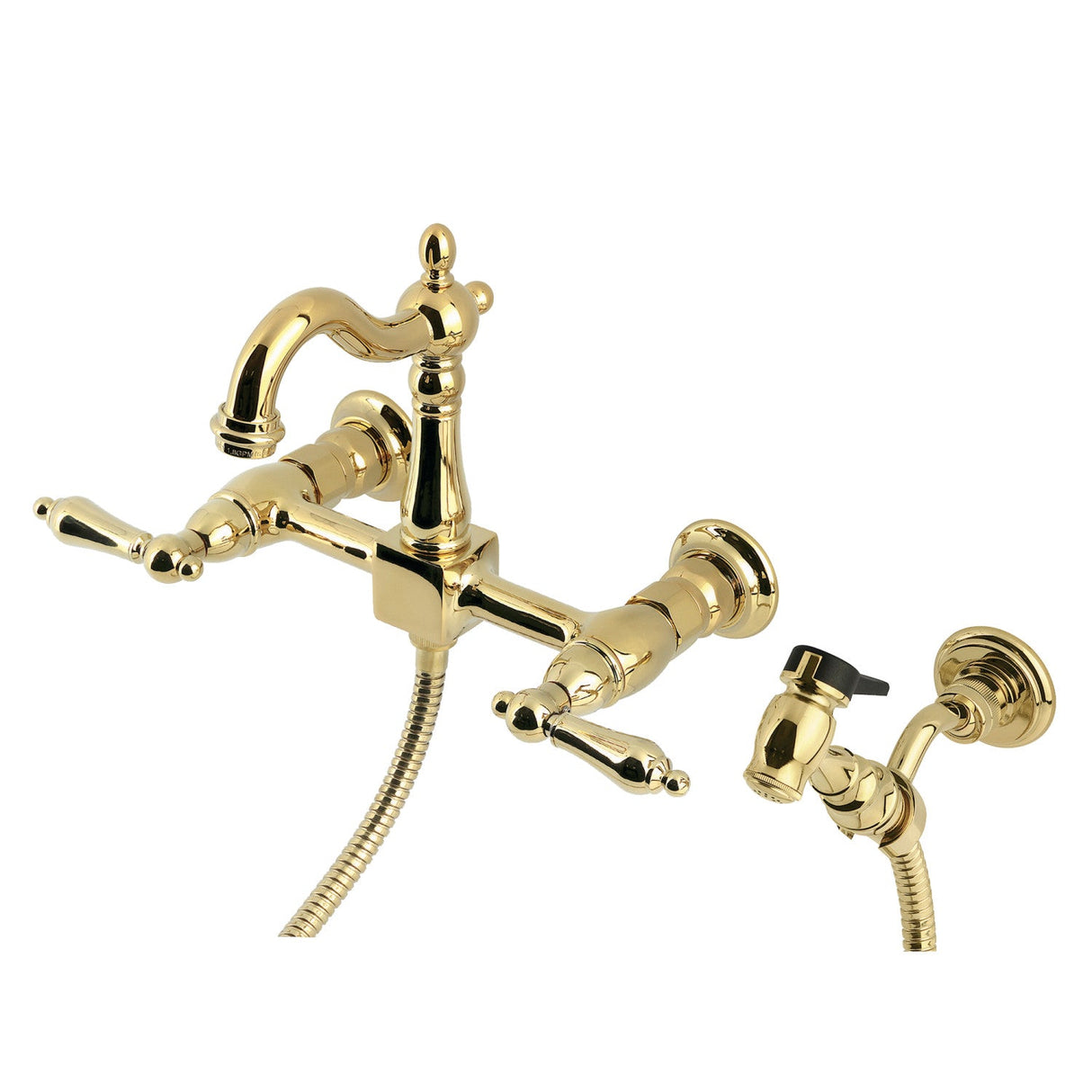 Heritage KS2442ALBS Two-Handle 3-Hole Wall Mount Kitchen Faucet, Polished Brass