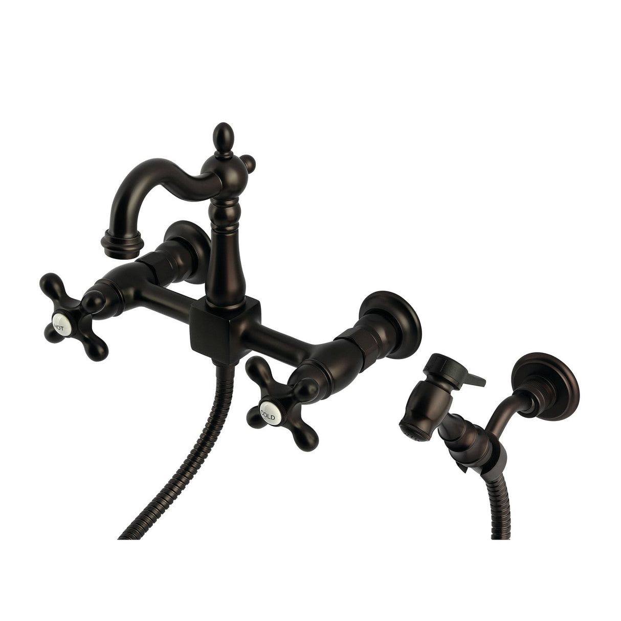 Heritage KS2445AXBS Two-Handle 3-Hole Wall Mount Kitchen Faucet, Oil Rubbed Bronze