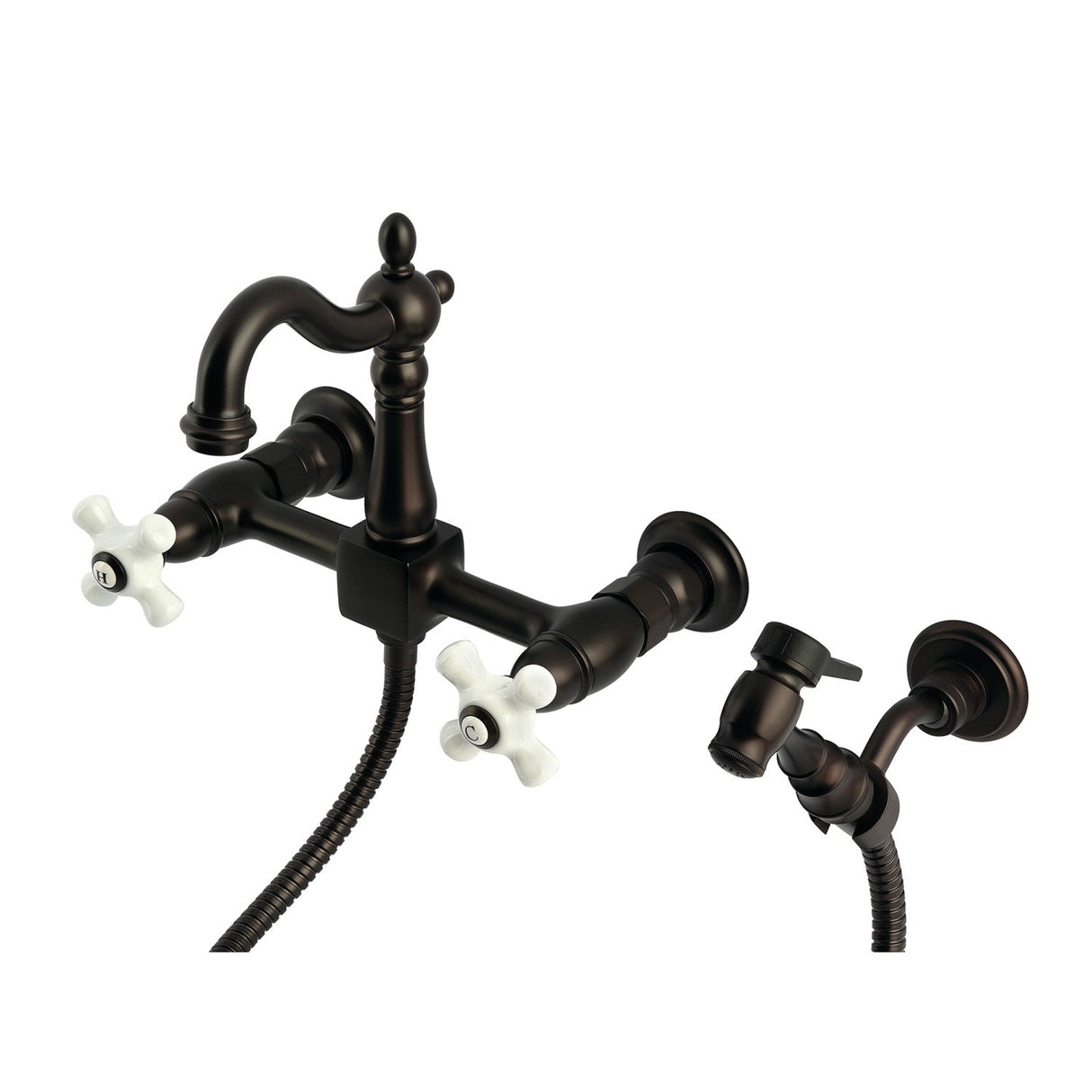 Heritage KS2445PXBS Two-Handle 3-Hole Wall Mount Kitchen Faucet, Oil Rubbed Bronze
