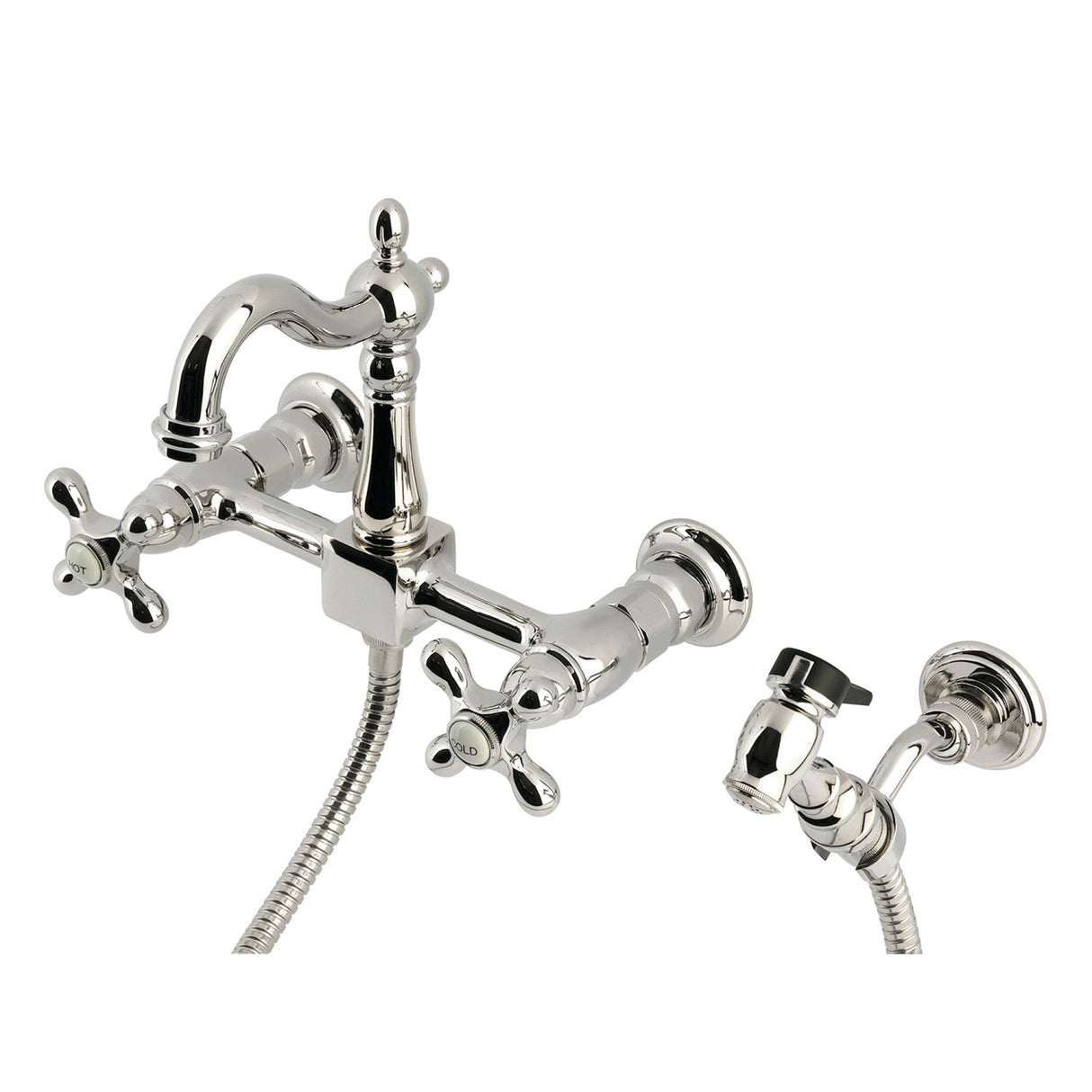 Heritage KS2446AXBS Two-Handle 3-Hole Wall Mount Kitchen Faucet, Polished Nickel