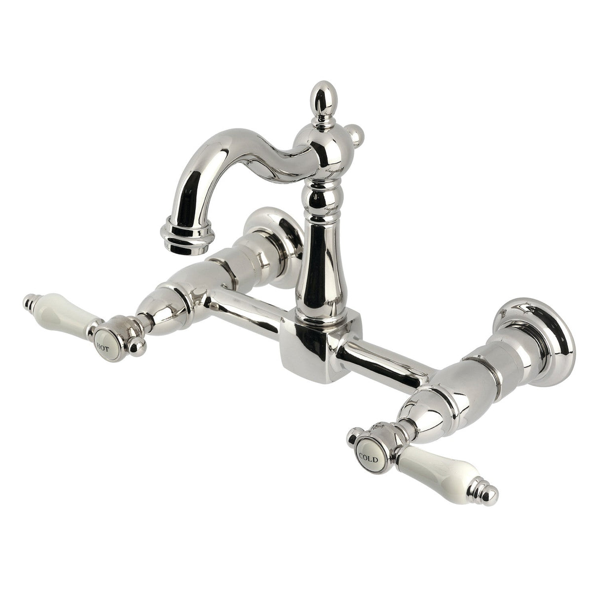 Bel-Air KS2446BPL Two-Handle 2-Hole Wall Mount Kitchen Faucet, Polished Nickel
