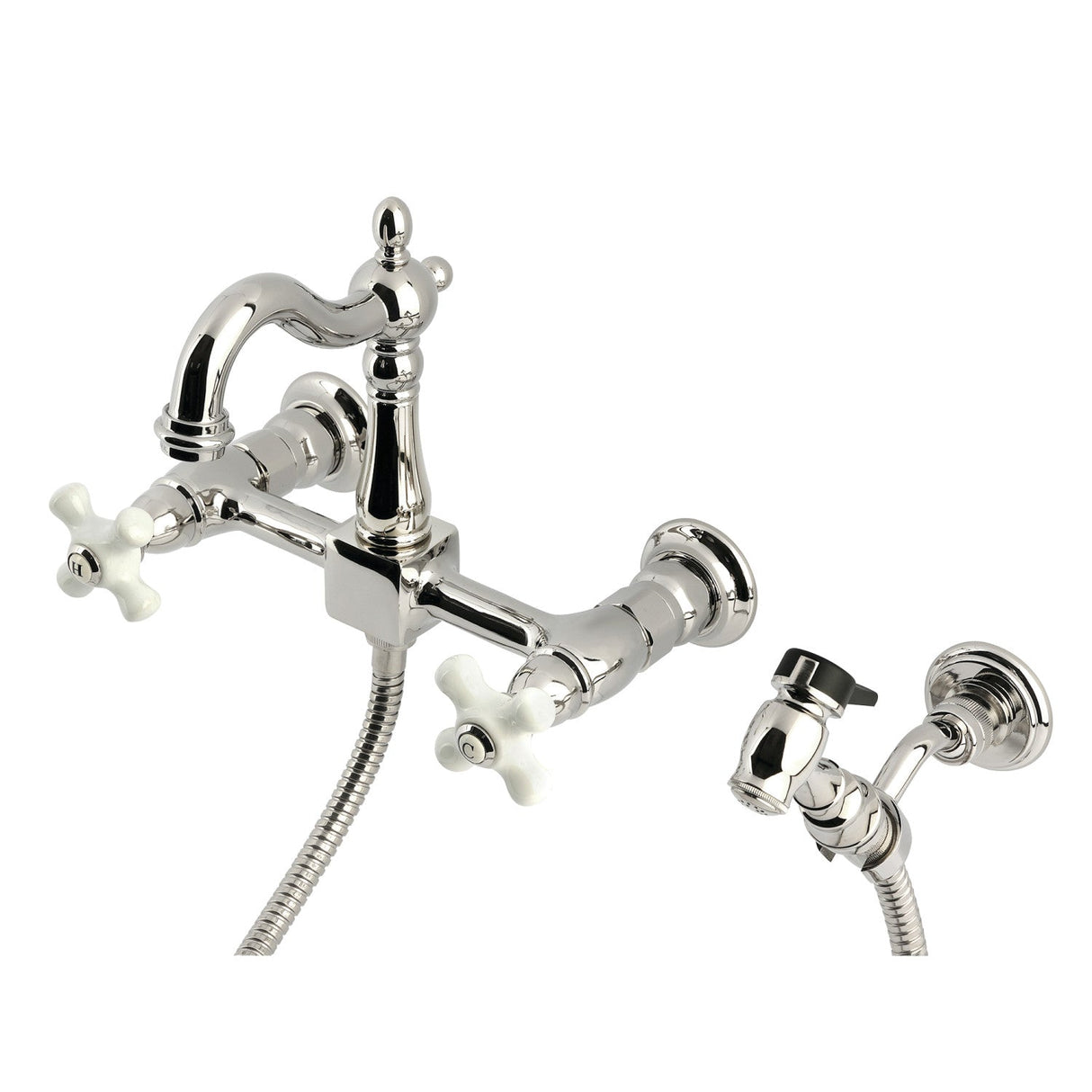 Heritage KS2446PXBS Two-Handle 3-Hole Wall Mount Kitchen Faucet, Polished Nickel