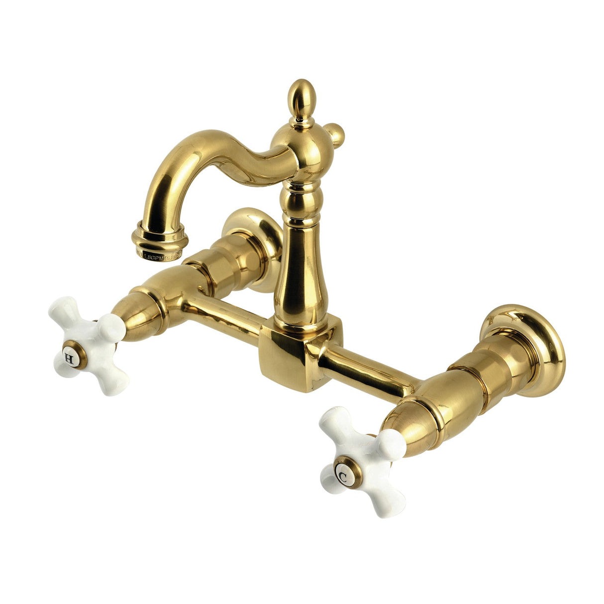 Heritage KS2447PX Two-Handle 2-Hole Wall Mount Kitchen Faucet, Brushed Brass