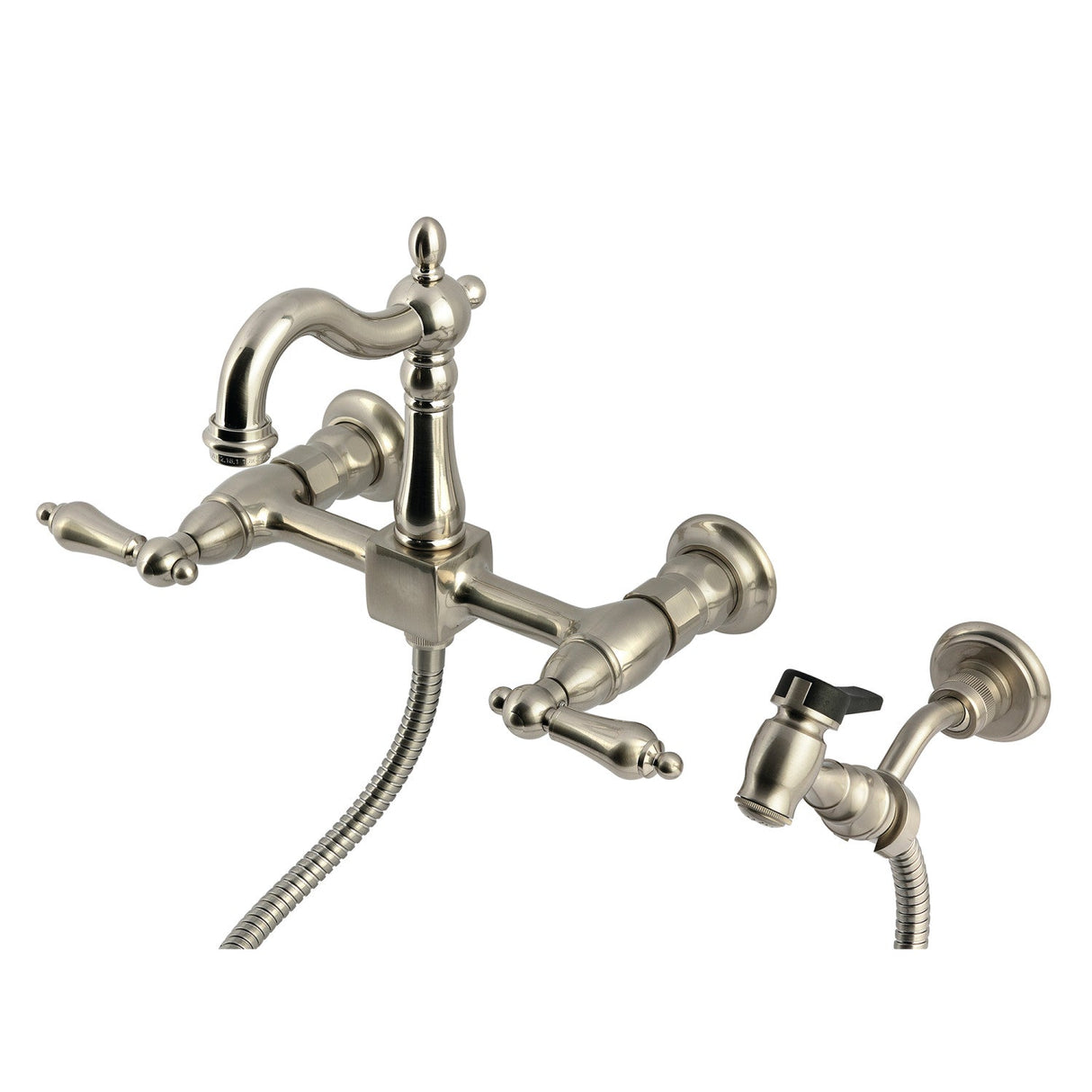 Heritage KS2448ALBS Two-Handle 3-Hole Wall Mount Kitchen Faucet, Brushed Nickel