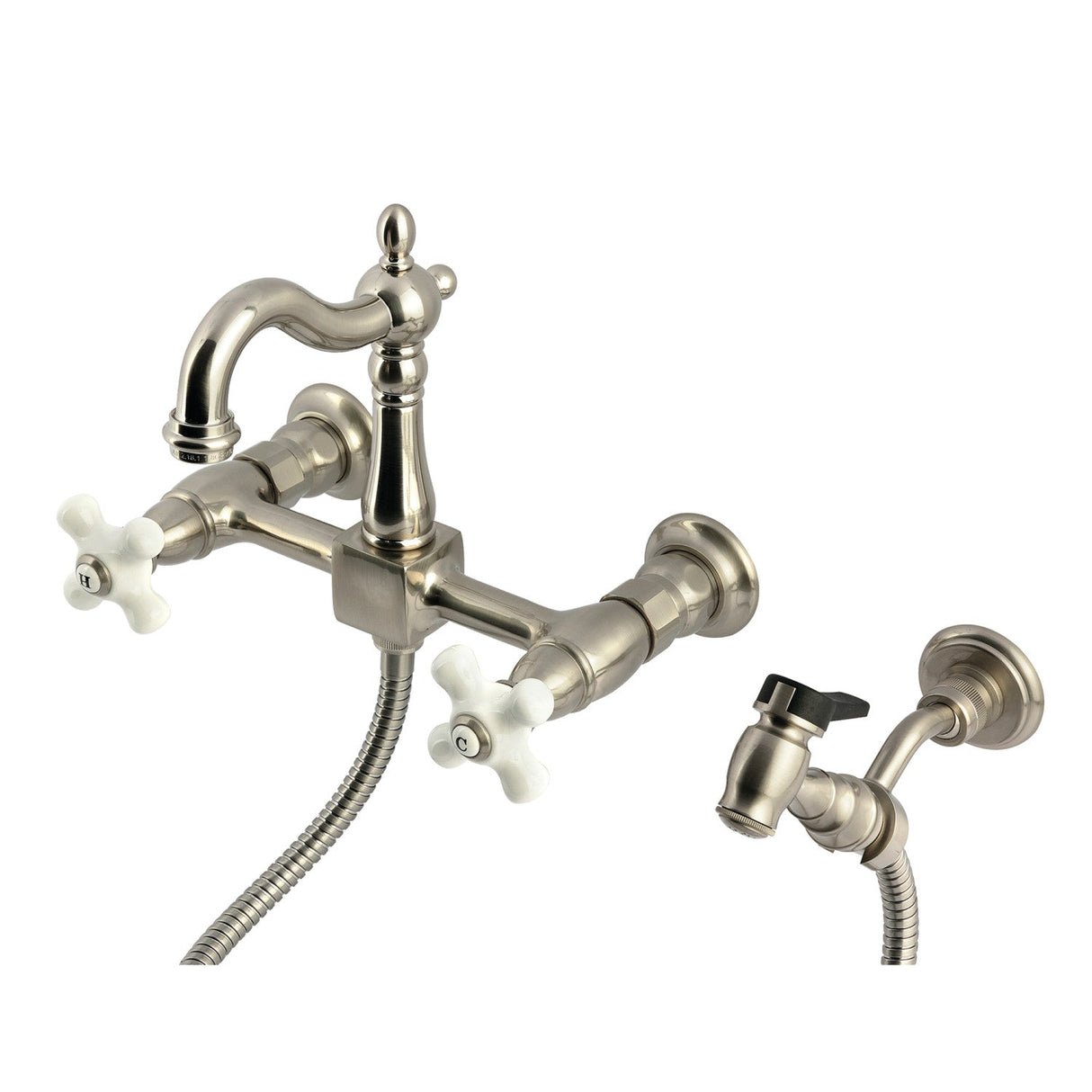 Heritage KS2448PXBS Two-Handle 3-Hole Wall Mount Kitchen Faucet, Brushed Nickel