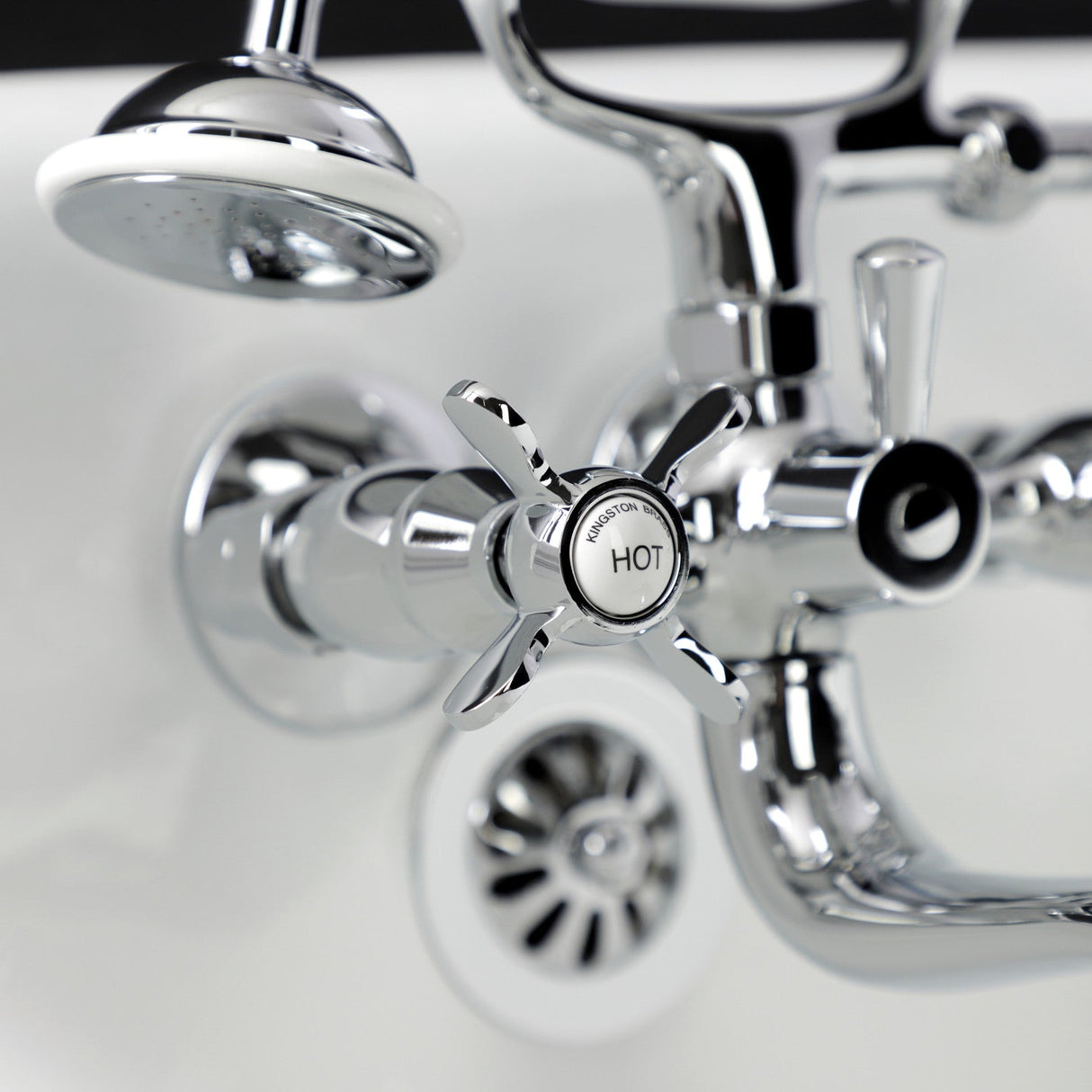 Essex KS245C Three-Handle 2-Hole Tub Wall Mount Clawfoot Tub Faucet with Handshower, Polished Chrome