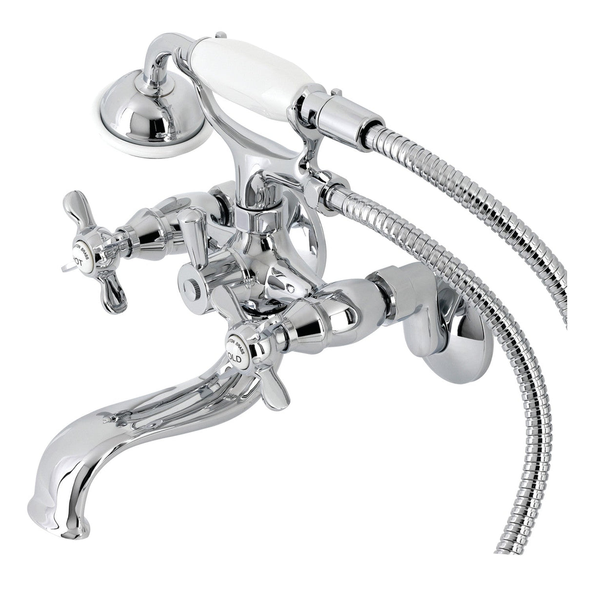 Essex KS245C Three-Handle 2-Hole Tub Wall Mount Clawfoot Tub Faucet with Handshower, Polished Chrome
