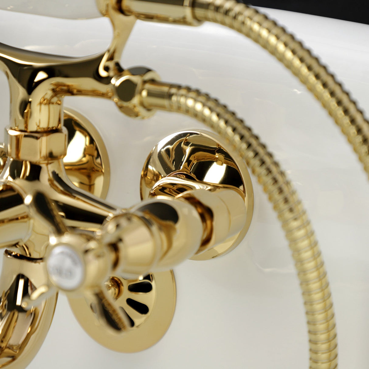 Essex KS245PB Three-Handle 2-Hole Tub Wall Mount Clawfoot Tub Faucet with Handshower, Polished Brass